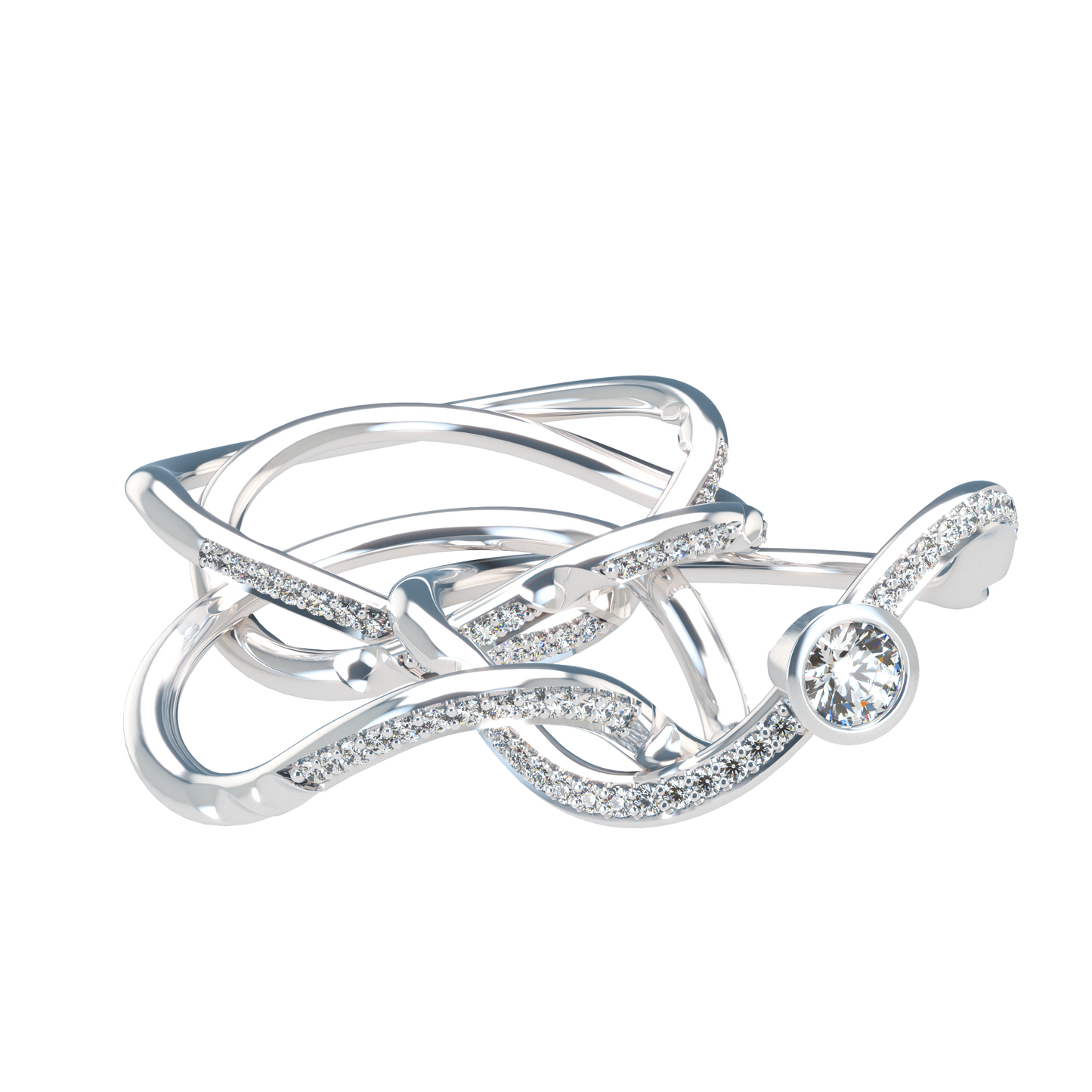 Puzzle ring with diamond pavé and round diamond bezel - ™ Joaillerie VCL