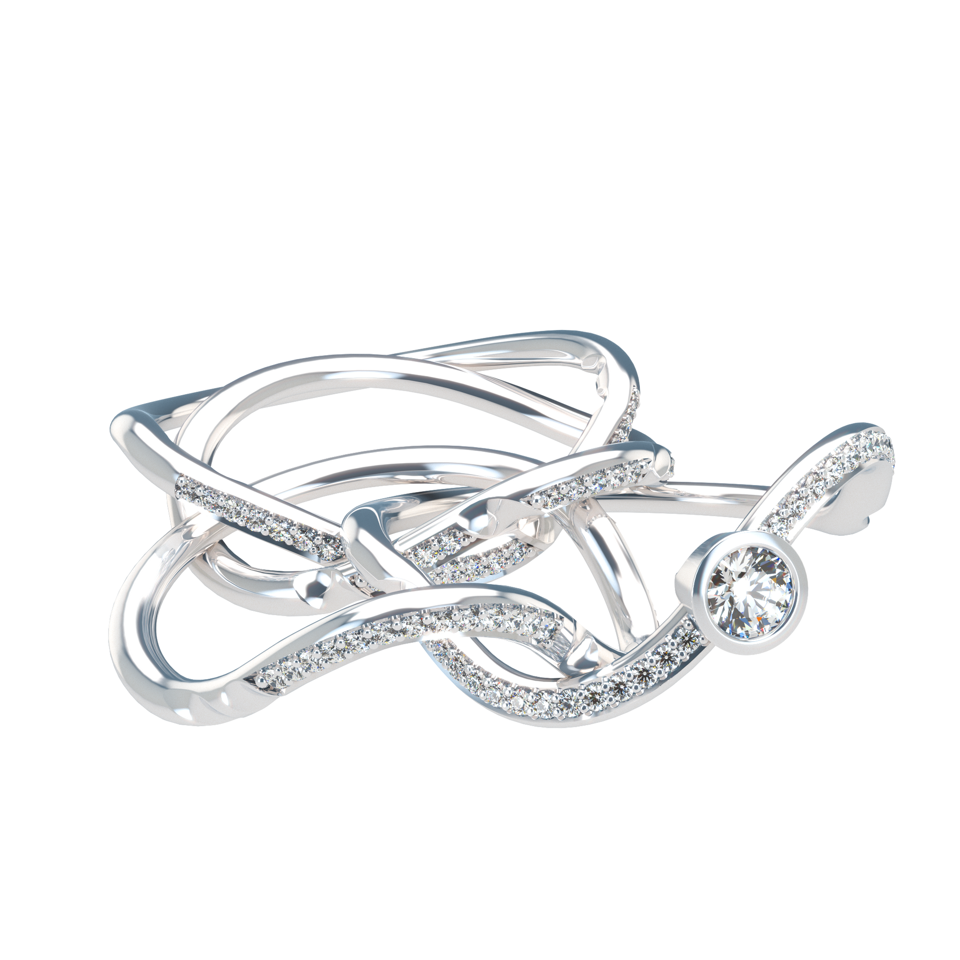 Puzzle ring with diamond pavé and round diamond bezel - ™ Joaillerie VCL