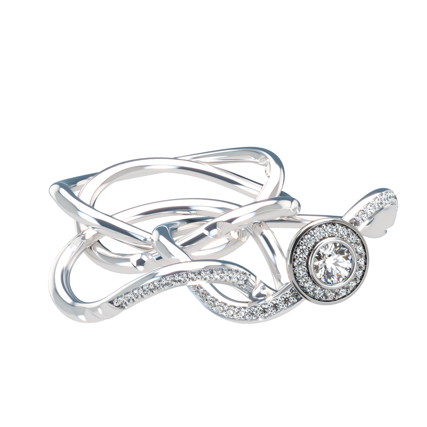 Puzzle ring half diamond pavé halo diamond setting - ™ Joaillerie VCL