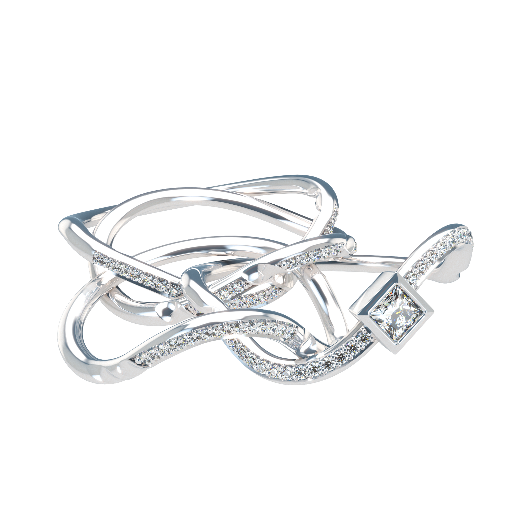 Puzzle ring with Full diamond pavé and princess cut diamond Bezel - ™ Joaillerie VCL
