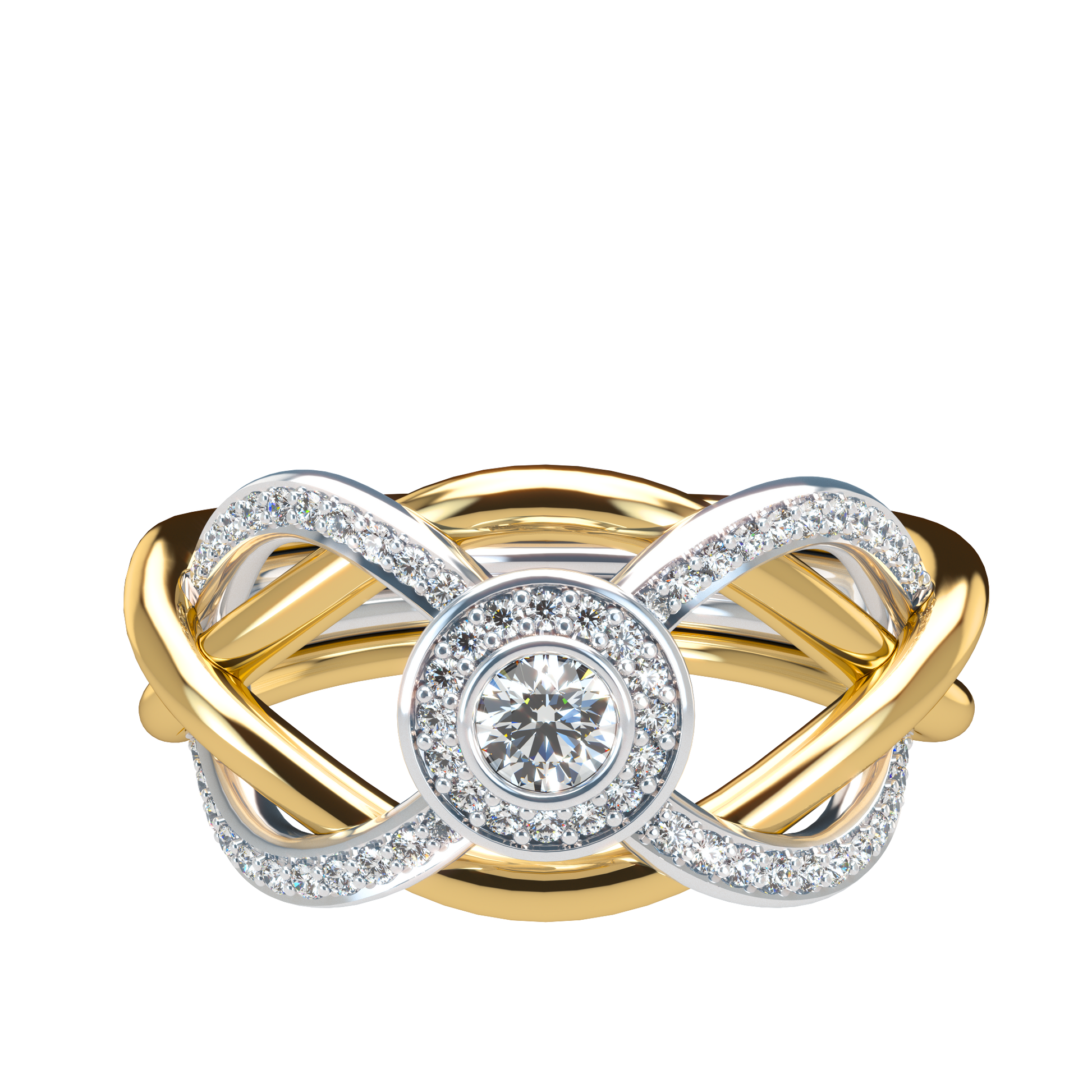 Puzzle ring half diamond pavé halo diamond setting - ™ Joaillerie VCL