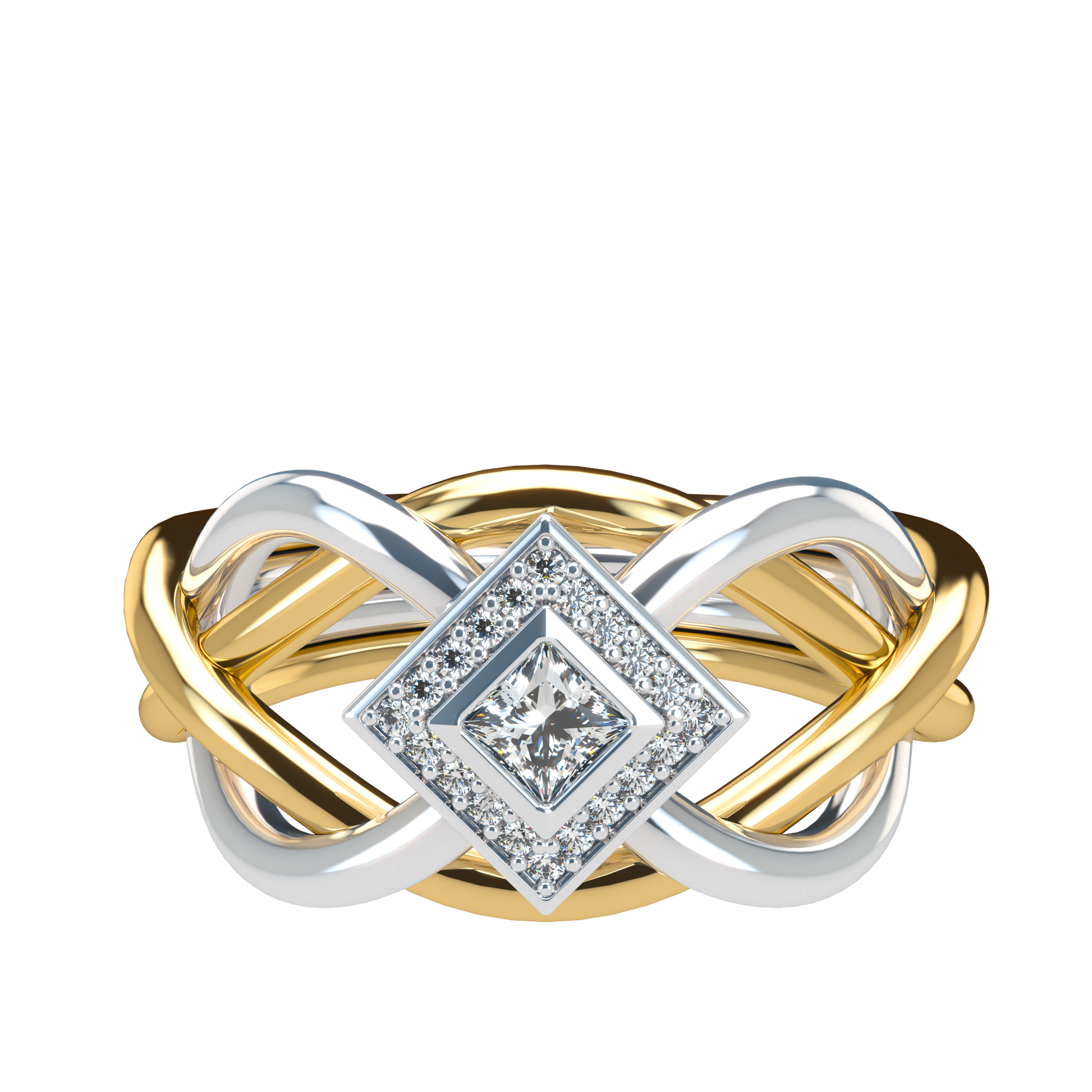 Classic puzzle ring with princess cut diamond halo setting - ™ Joaillerie VCL