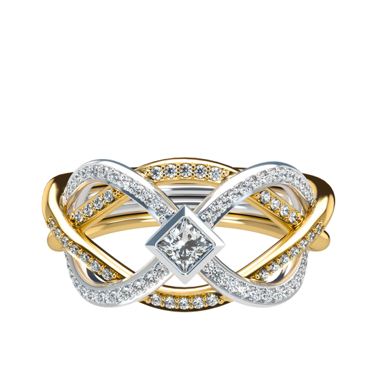 Puzzle ring with Full diamond pavé and princess cut diamond Bezel - ™ Joaillerie VCL