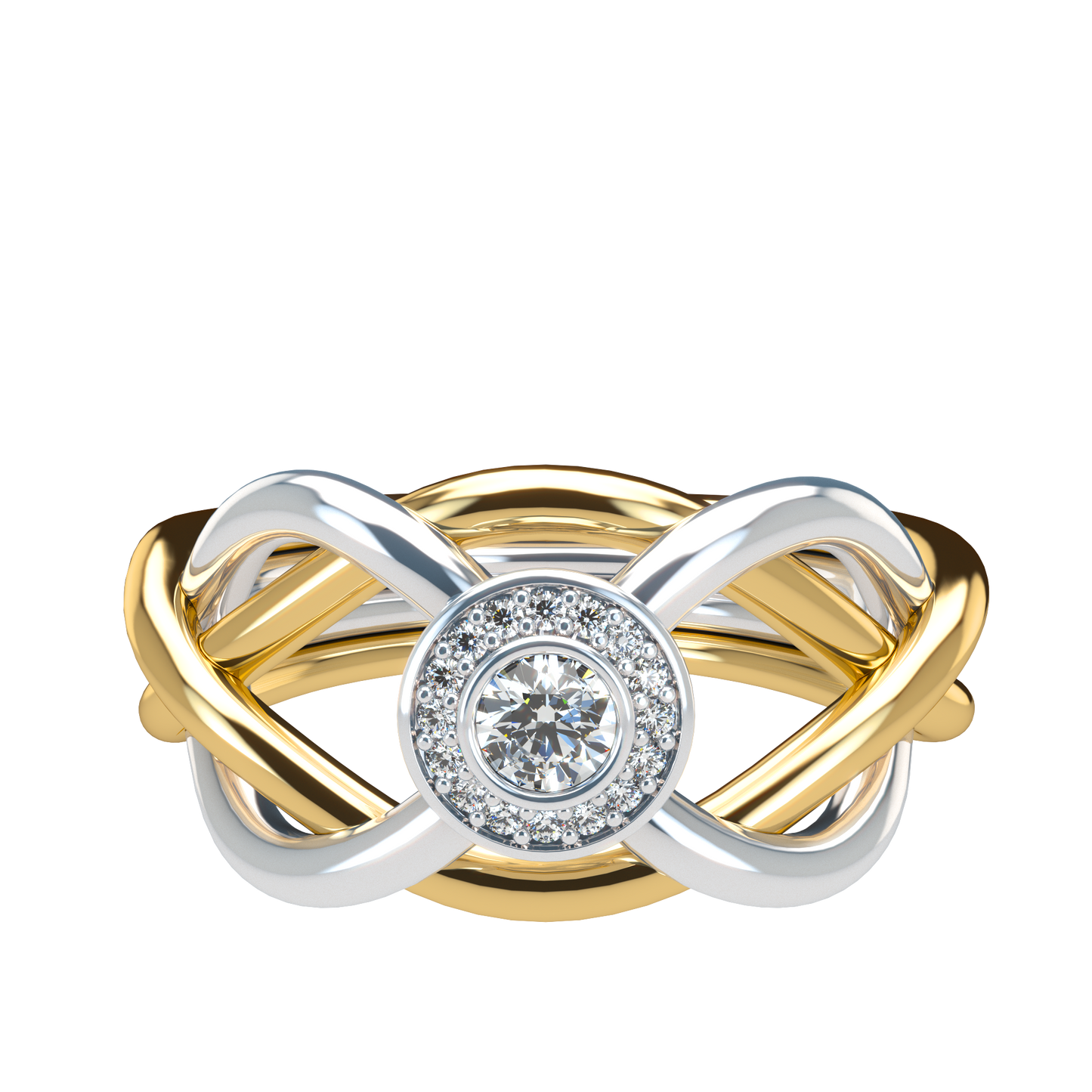 Classic puzzle ring with central halo diamond - ™ Joaillerie VCL