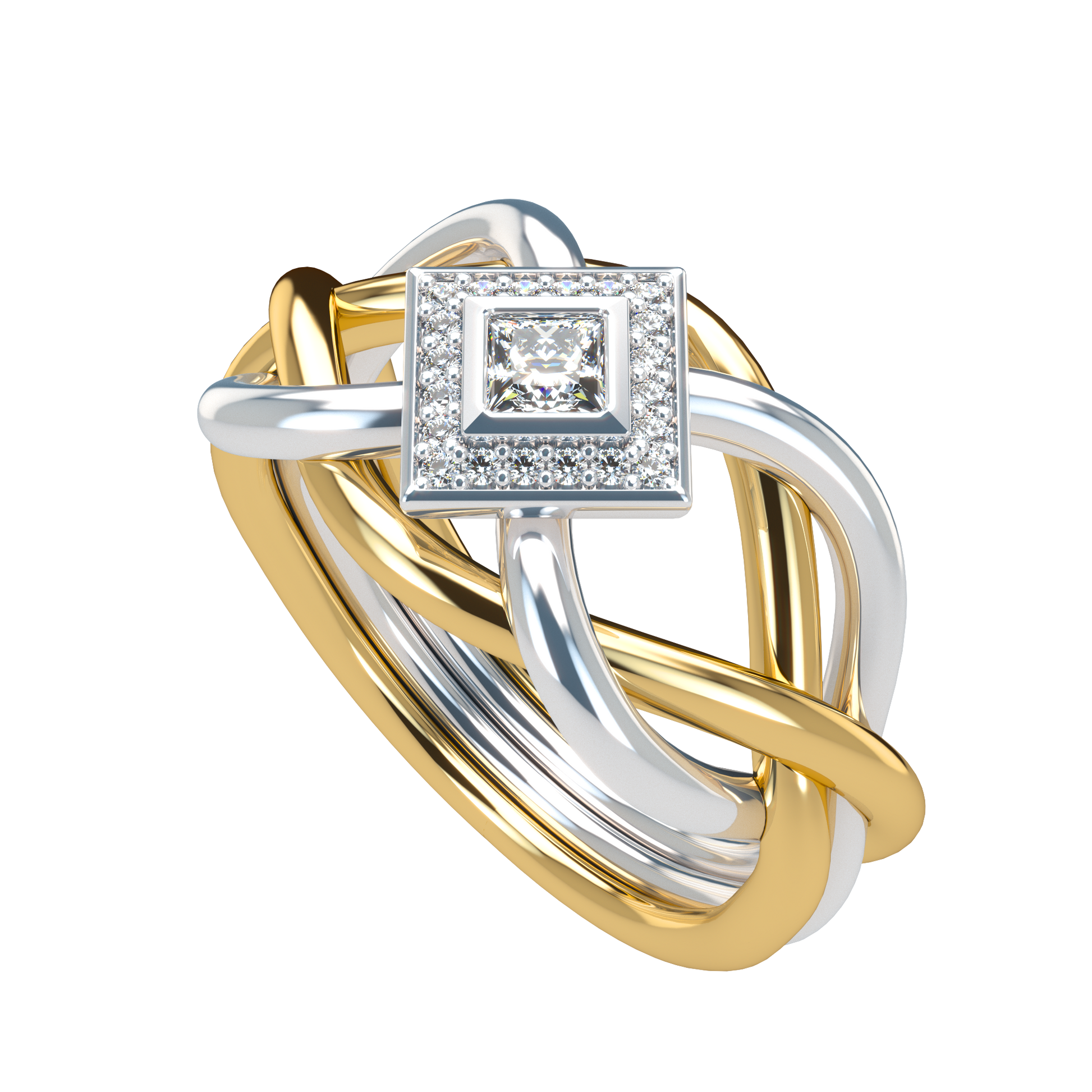 Classic puzzle ring with princess cut diamond halo setting - ™ Joaillerie VCL
