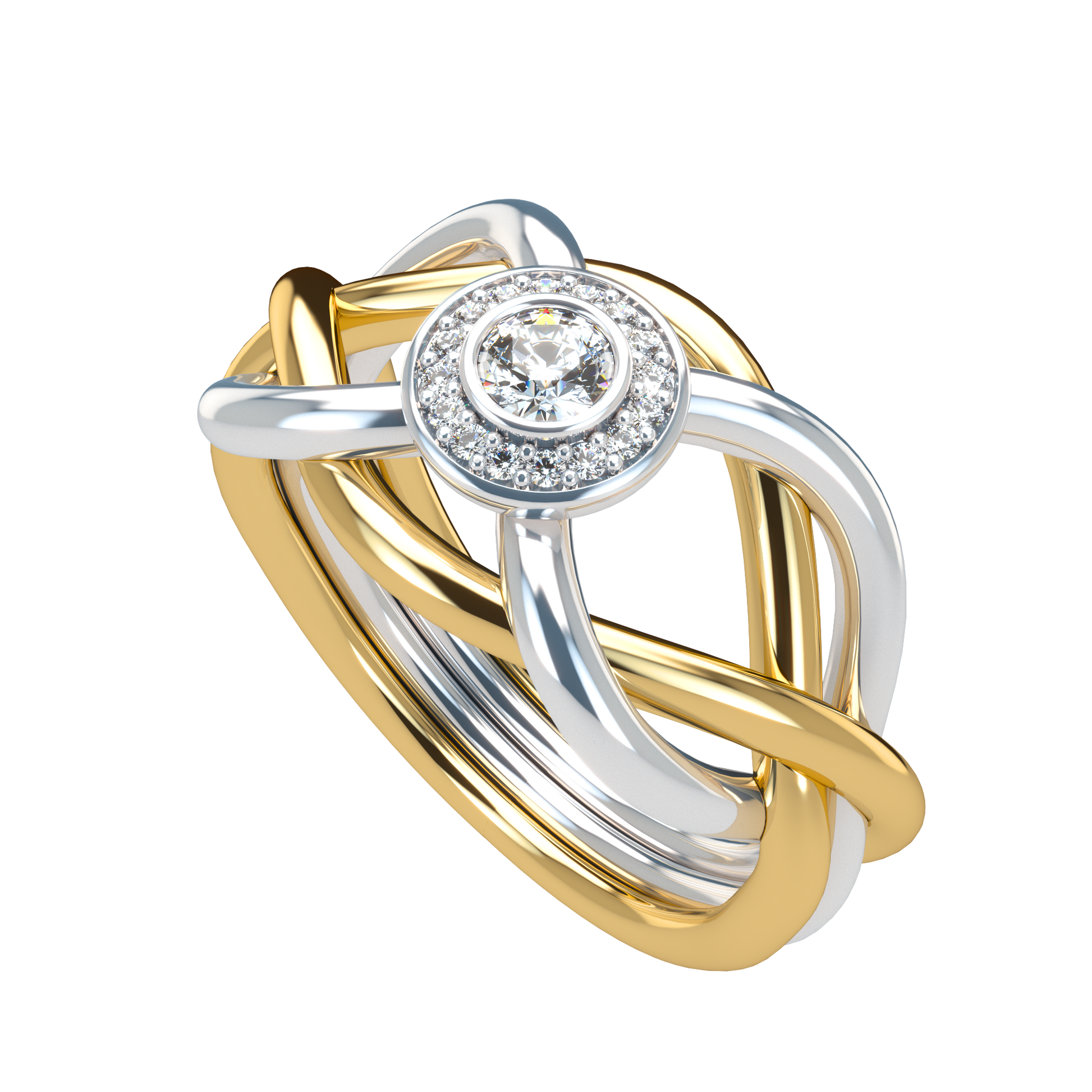 Classic puzzle ring with central halo diamond - ™ Joaillerie VCL