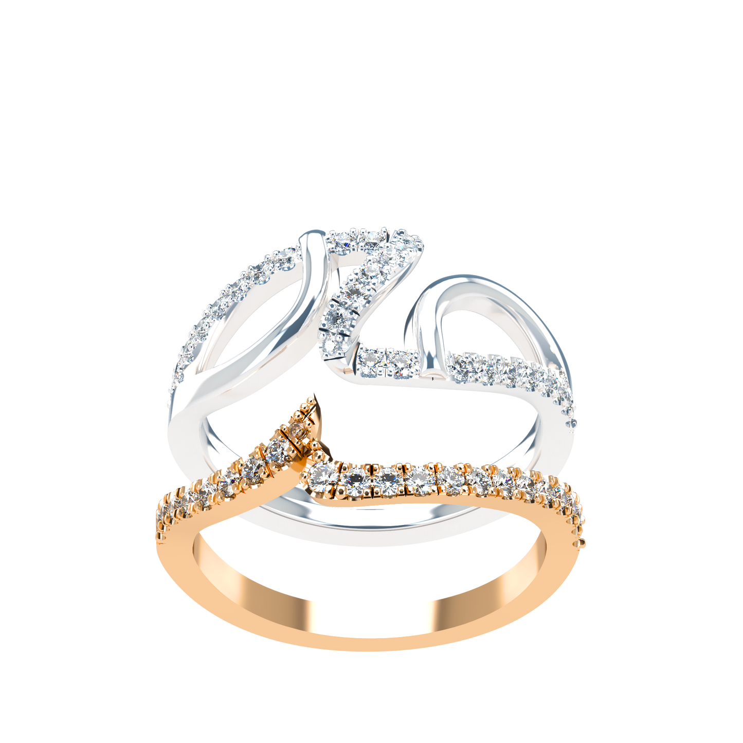 Jessica interlocking engagement ring set with diamond pavé 18Kt gold