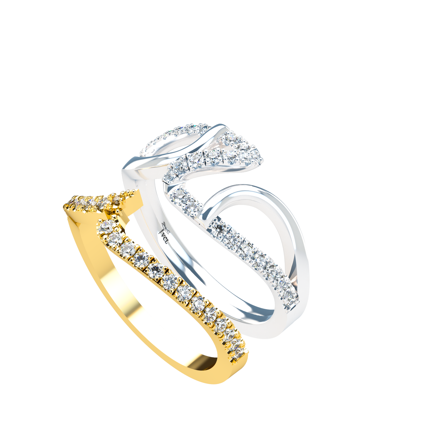 Jessica interlocking engagement ring set with diamond pavé 18Kt gold