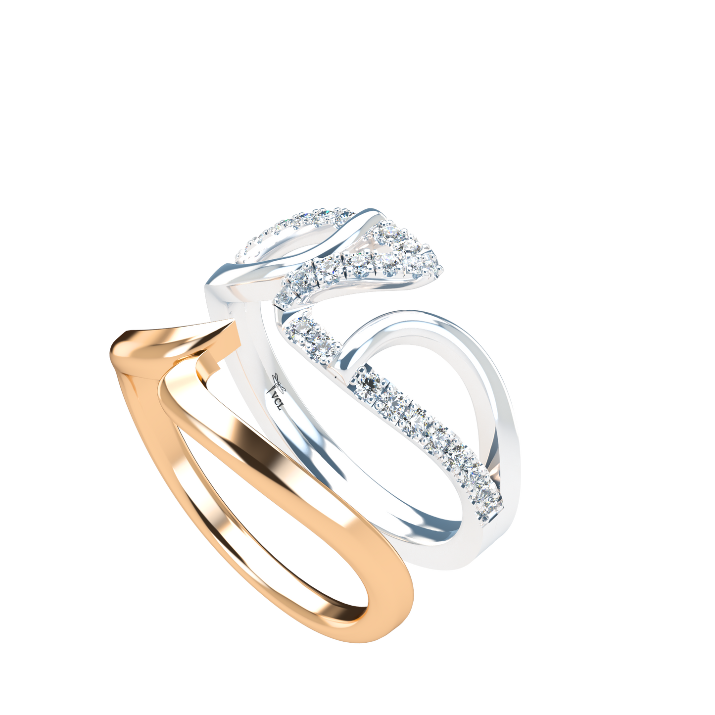 Jessica interlocking engagement ring set with diamond pavé 18Kt gold