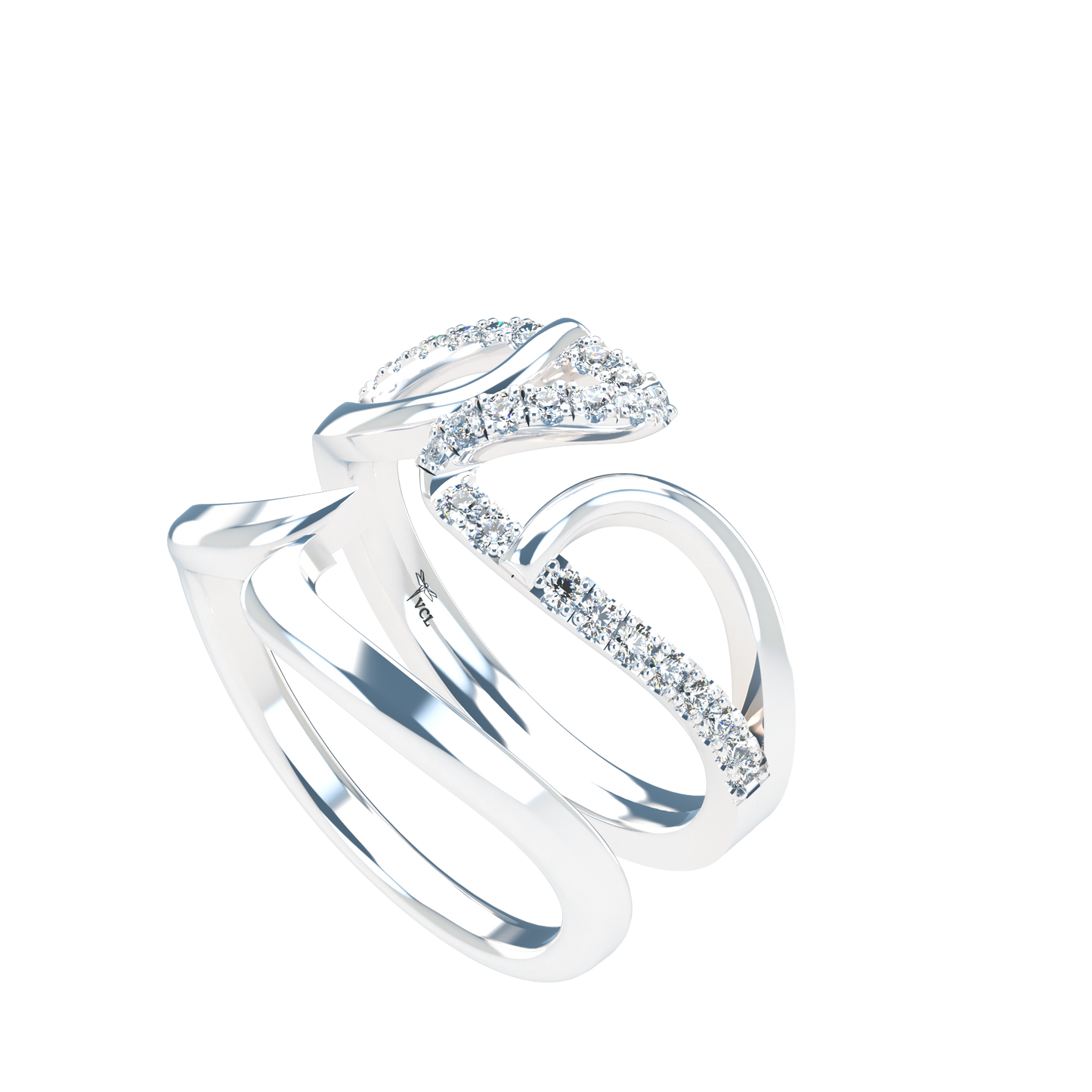 Jessica interlocking engagement ring set with diamond pavé 18Kt gold