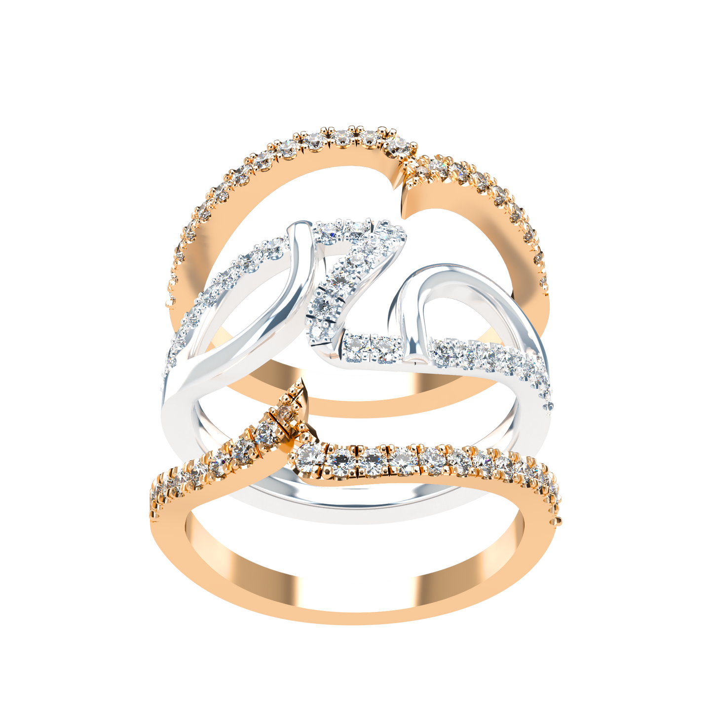 Jessica interlocking engagement ring set with diamond pavé 18Kt gold