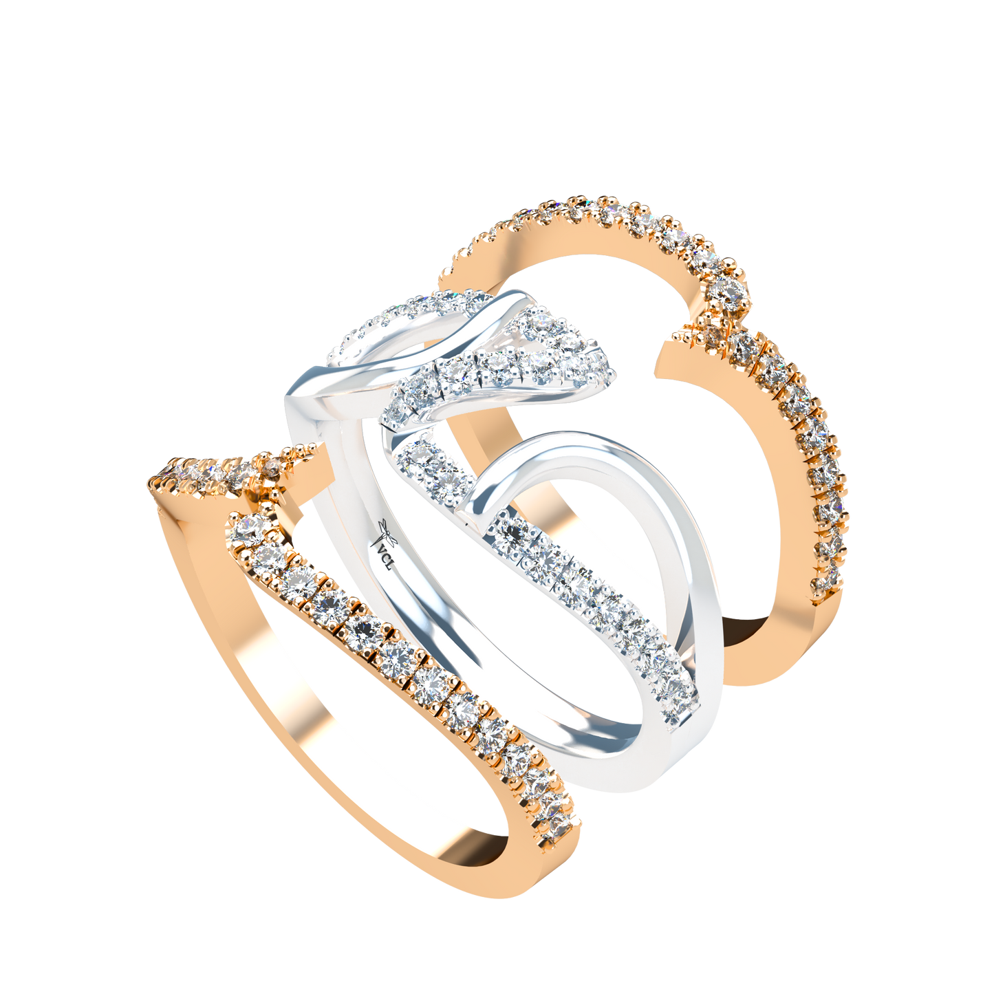 Jessica interlocking engagement ring set with diamond pavé 18Kt gold