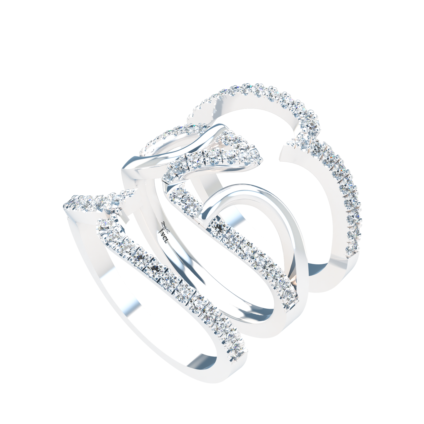 Jessica interlocking engagement ring set with diamond pavé 18Kt gold