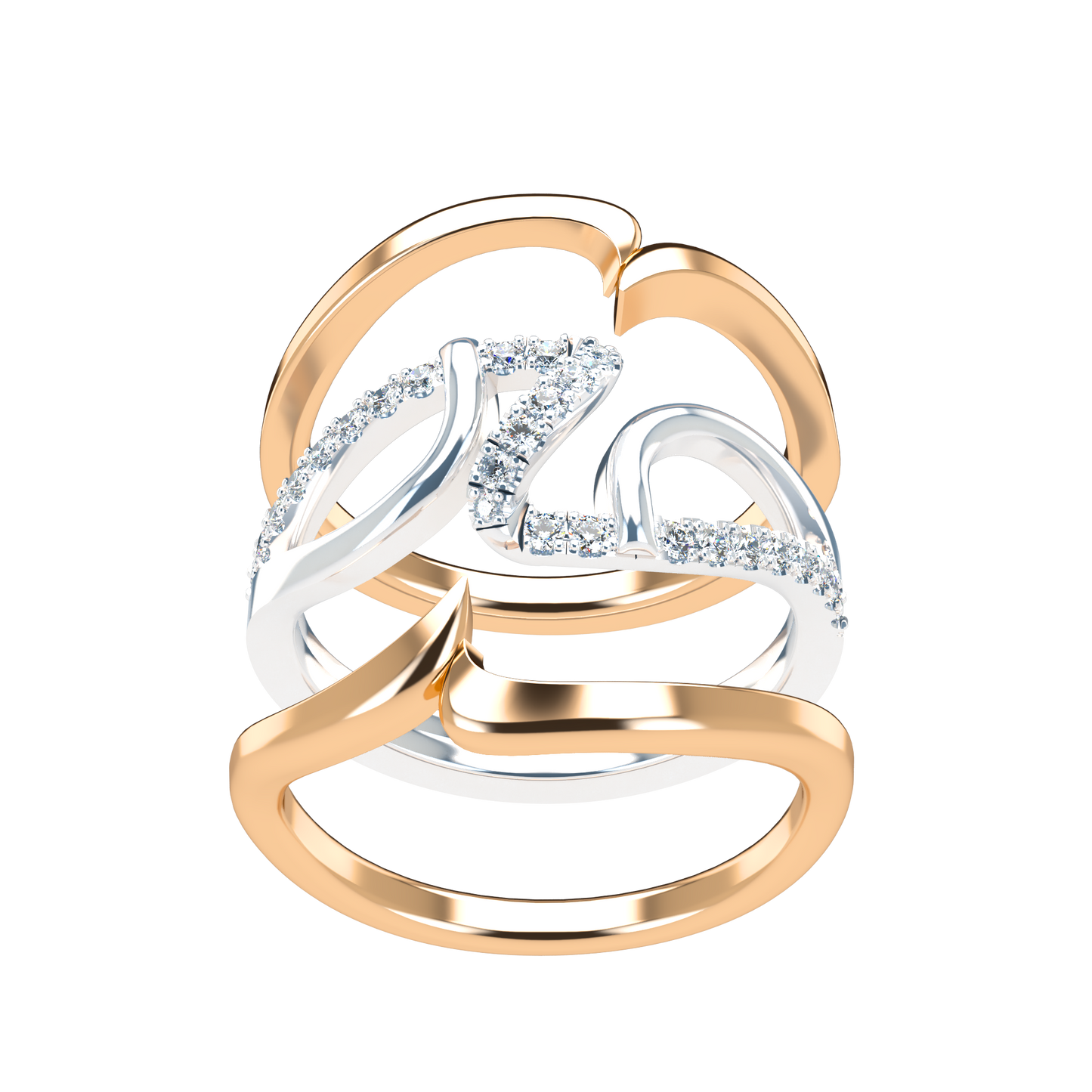 Jessica interlocking engagement ring set with diamond pavé 18Kt gold