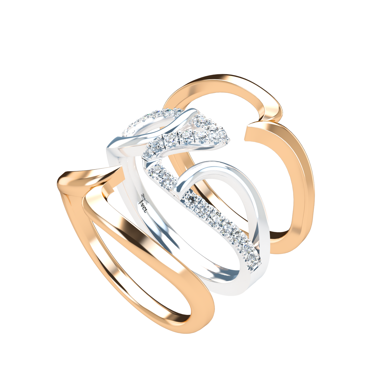 Jessica interlocking engagement ring set with diamond pavé 18Kt gold