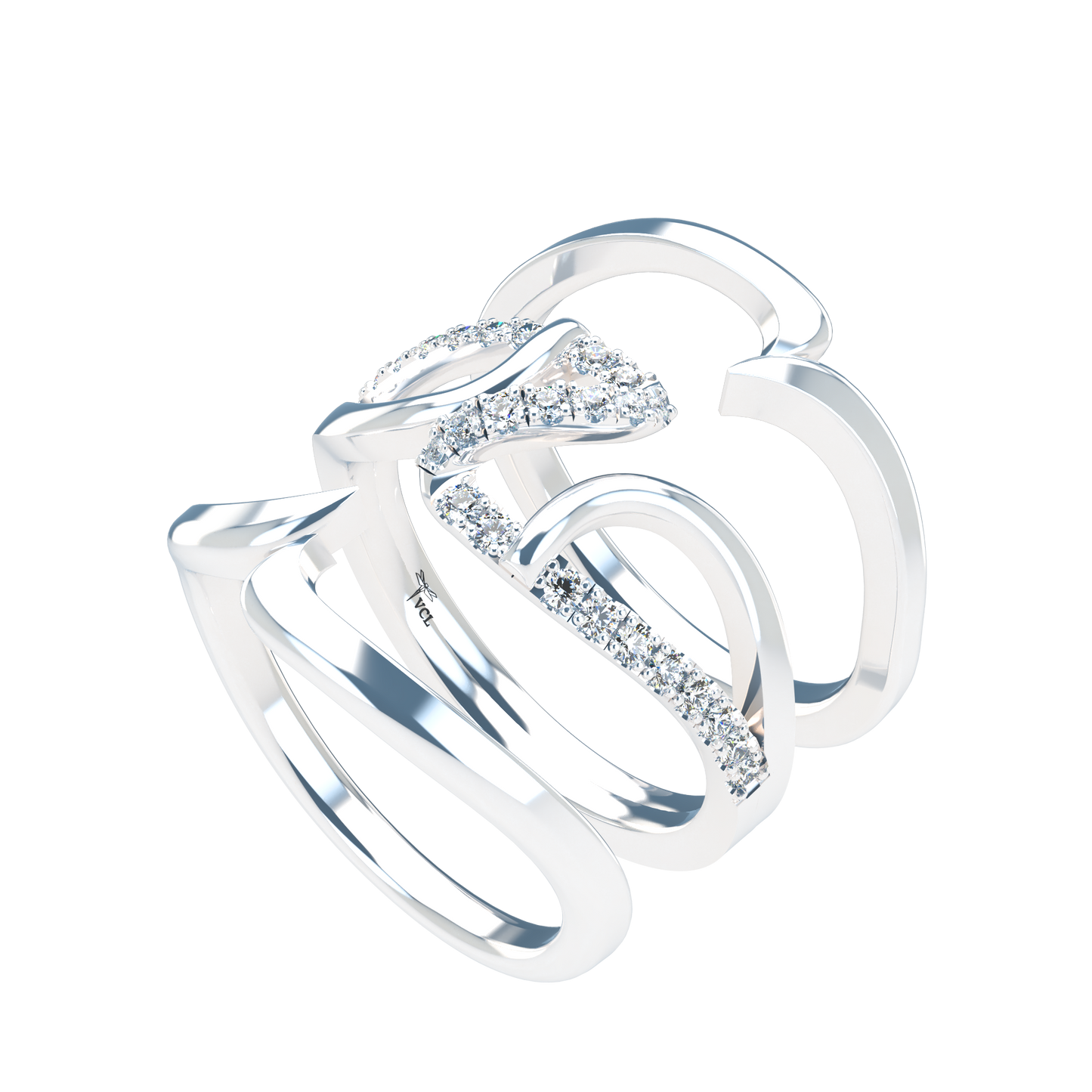 Jessica interlocking engagement ring set with diamond pavé 18Kt gold