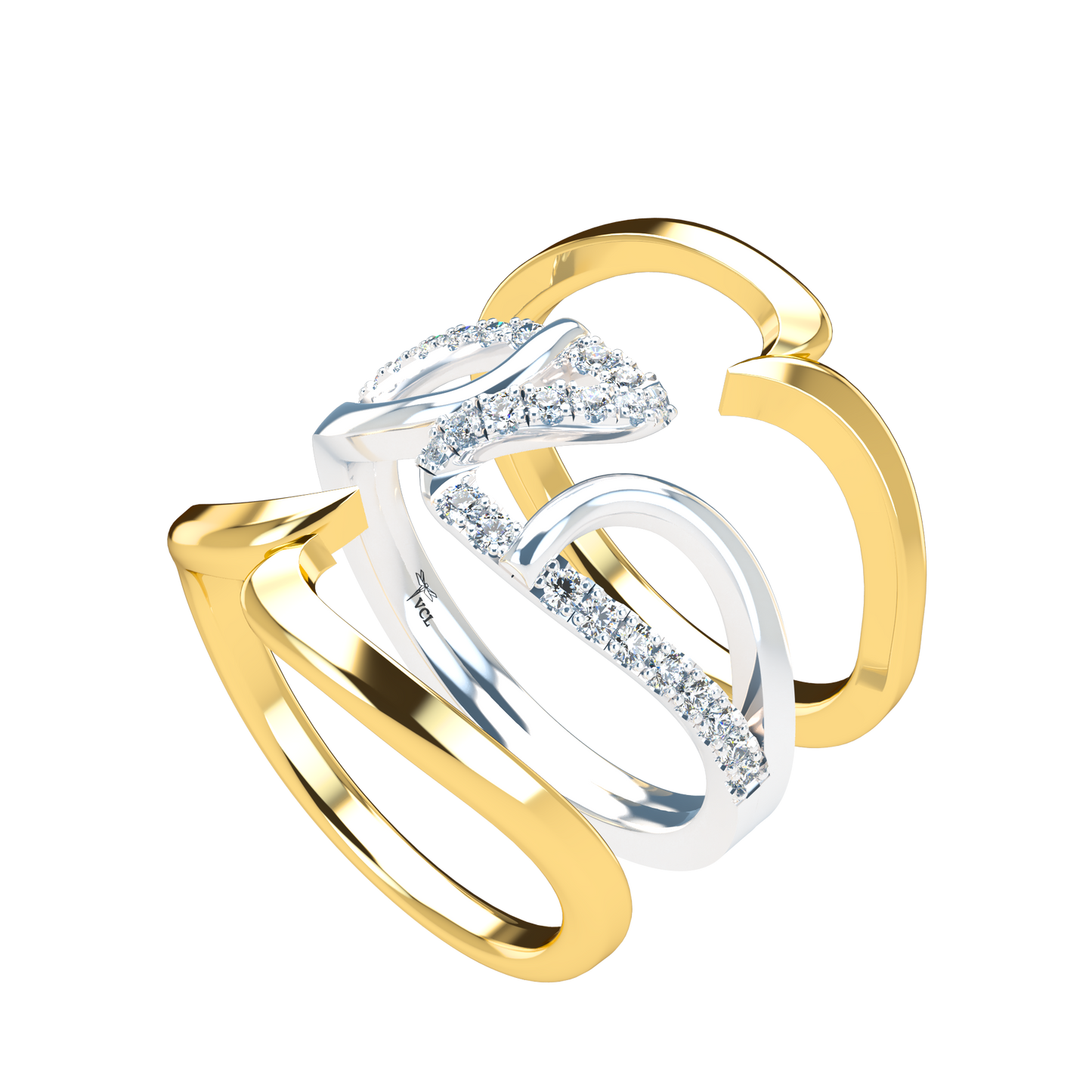 Jessica interlocking engagement ring set with diamond pavé 18Kt gold