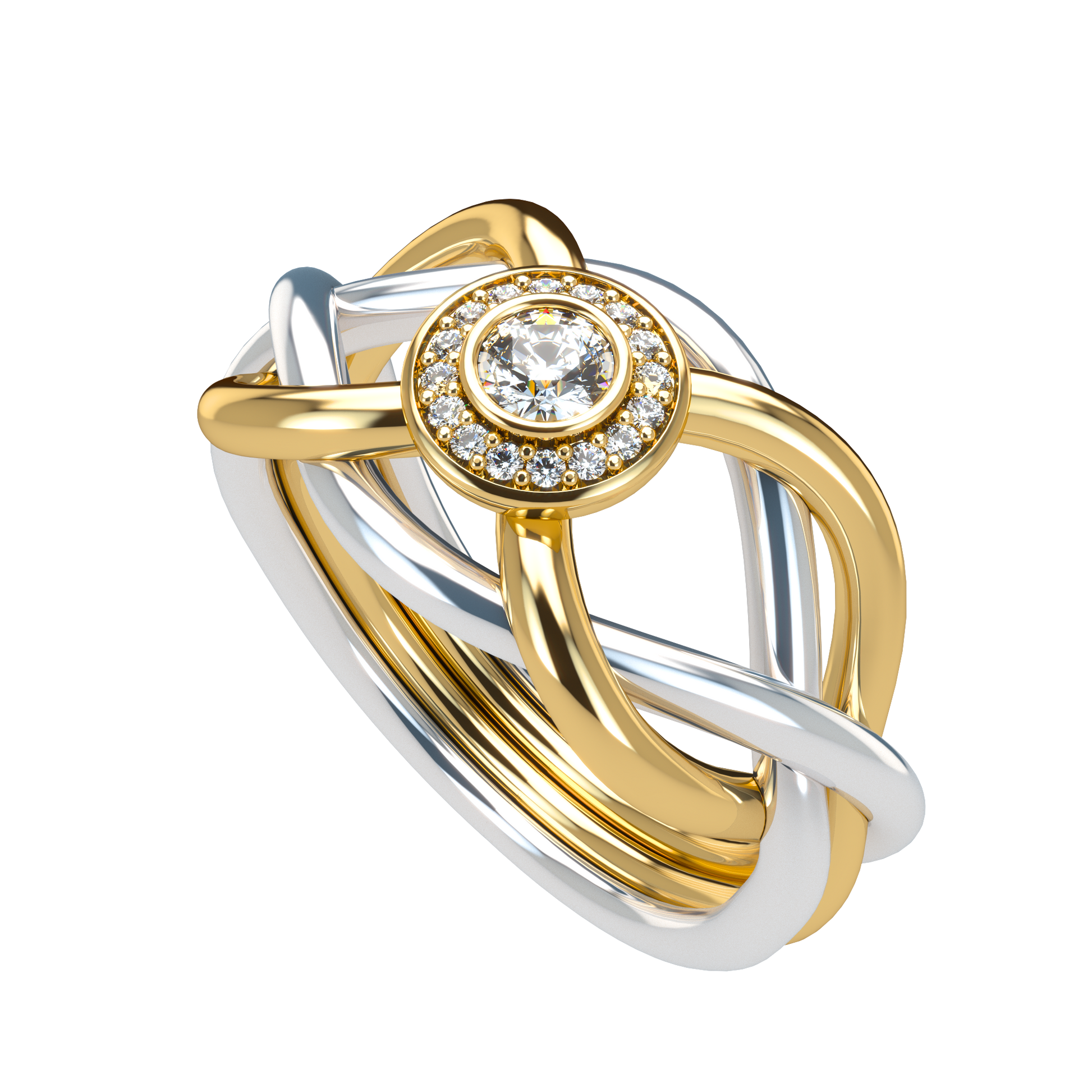 Classic puzzle ring with central halo diamond - ™ Joaillerie VCL