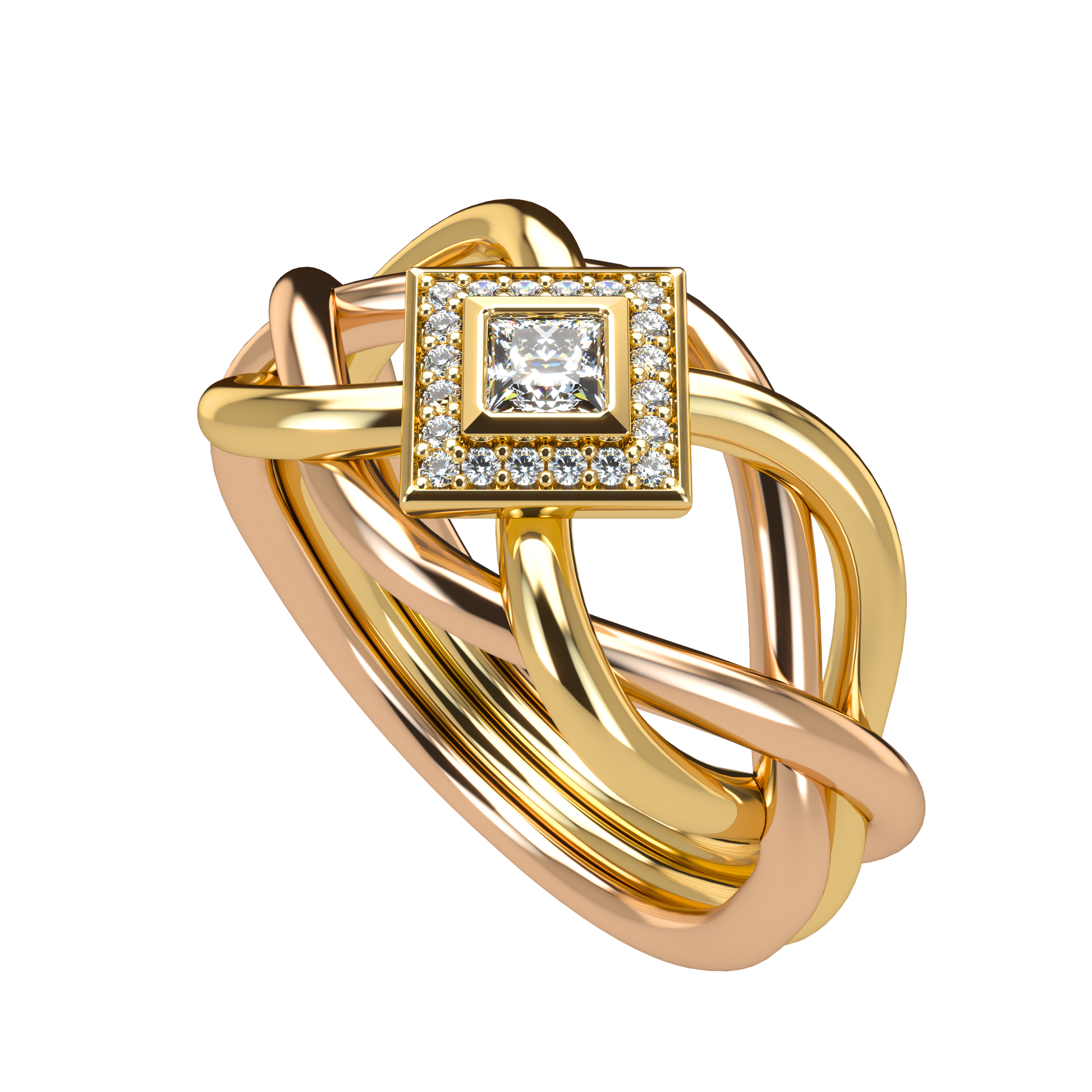 Classic puzzle ring with princess cut diamond halo setting - ™ Joaillerie VCL