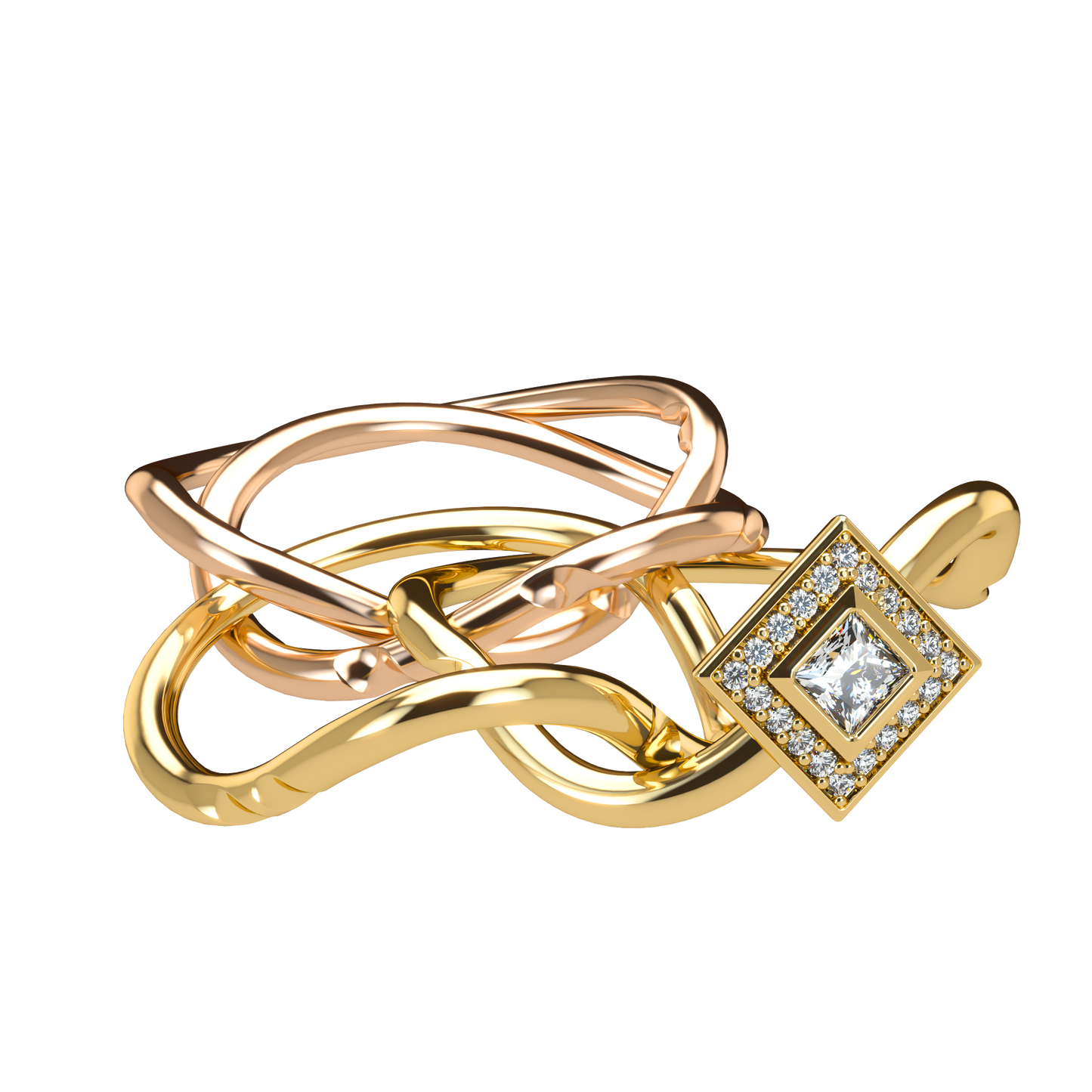 Classic puzzle ring with princess cut diamond halo setting - ™ Joaillerie VCL