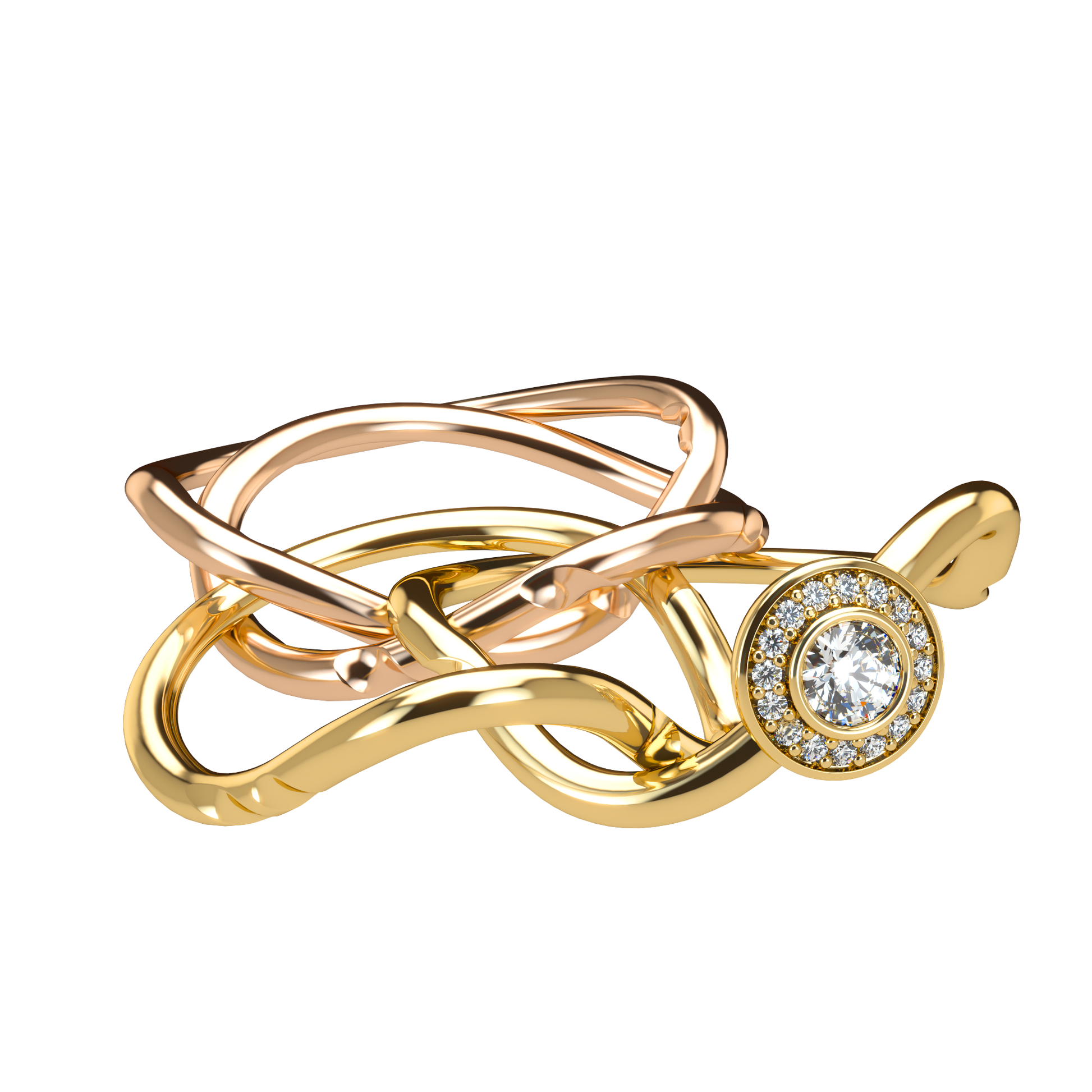 Classic puzzle ring with central halo diamond - ™ Joaillerie VCL