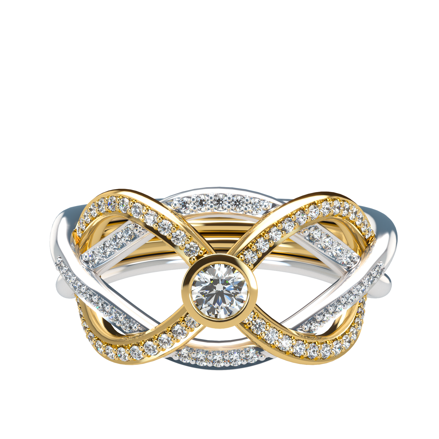 Puzzle ring with diamond pavé and round diamond bezel - ™ Joaillerie VCL