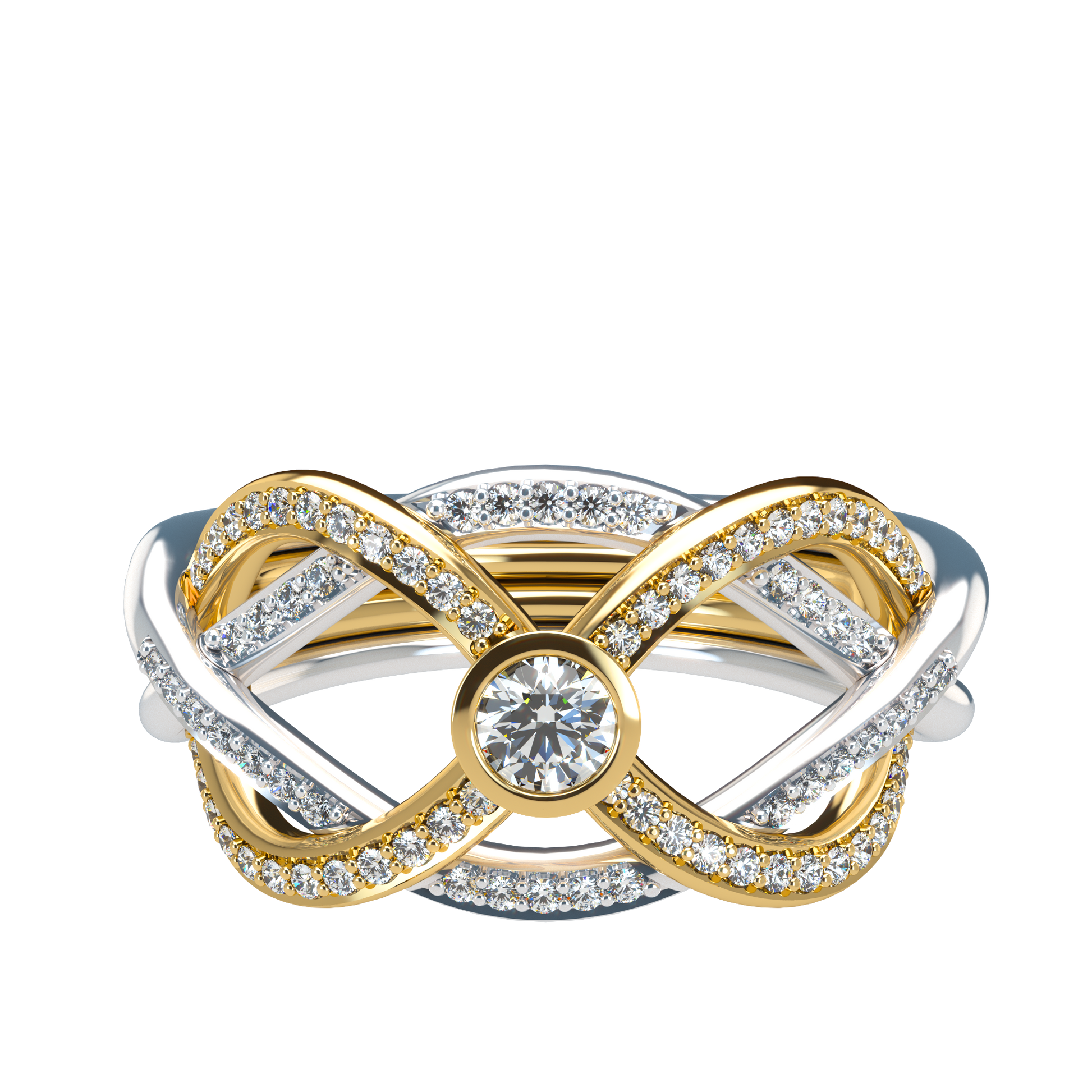 Puzzle ring with diamond pavé and round diamond bezel - ™ Joaillerie VCL