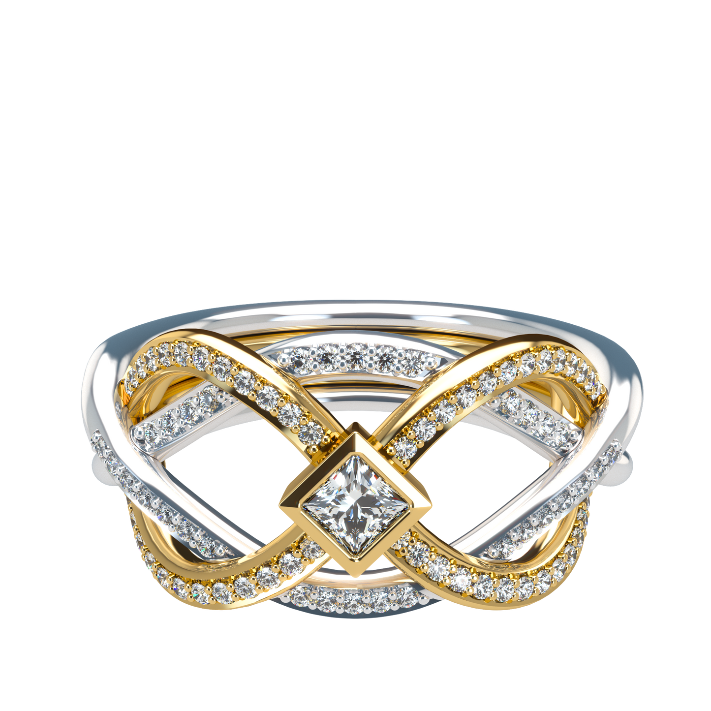 Puzzle ring with Full diamond pavé and princess cut diamond Bezel - ™ Joaillerie VCL