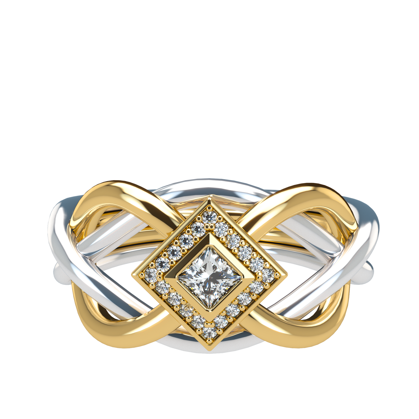 Classic puzzle ring with princess cut diamond halo setting - ™ Joaillerie VCL