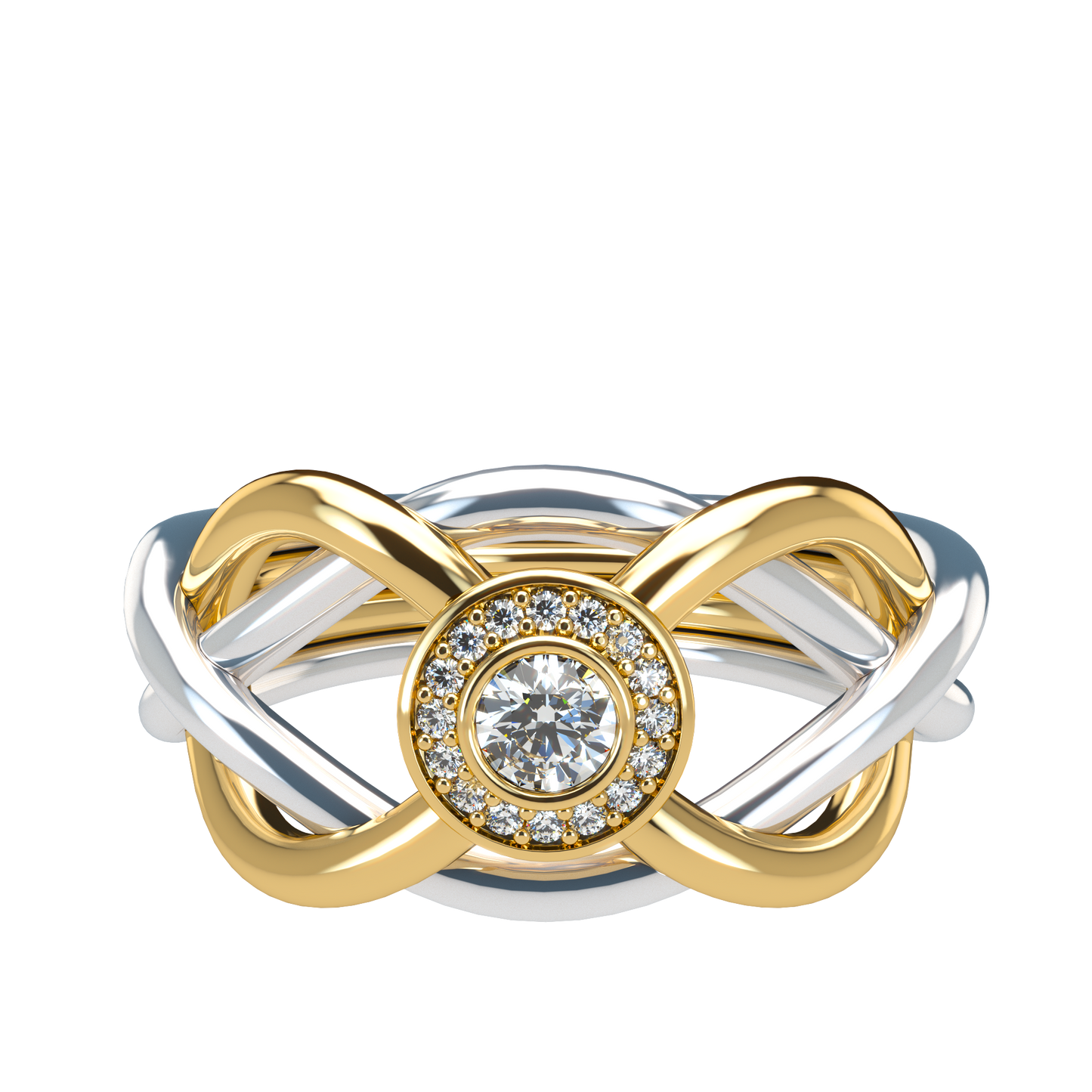 Classic puzzle ring with central halo diamond - ™ Joaillerie VCL