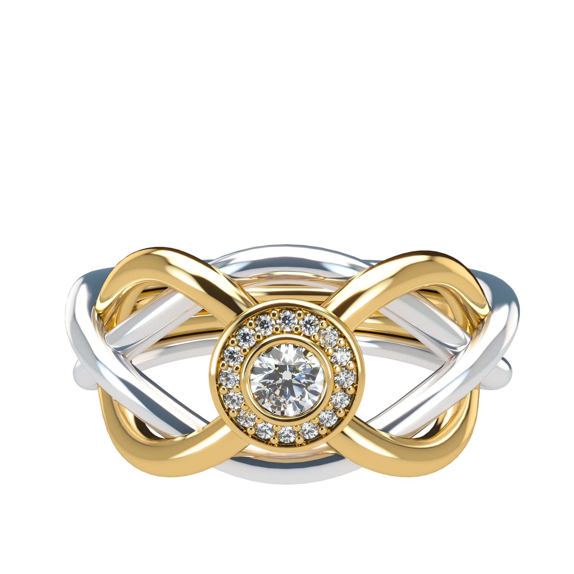 Classic puzzle ring with central halo diamond - ™ Joaillerie VCL