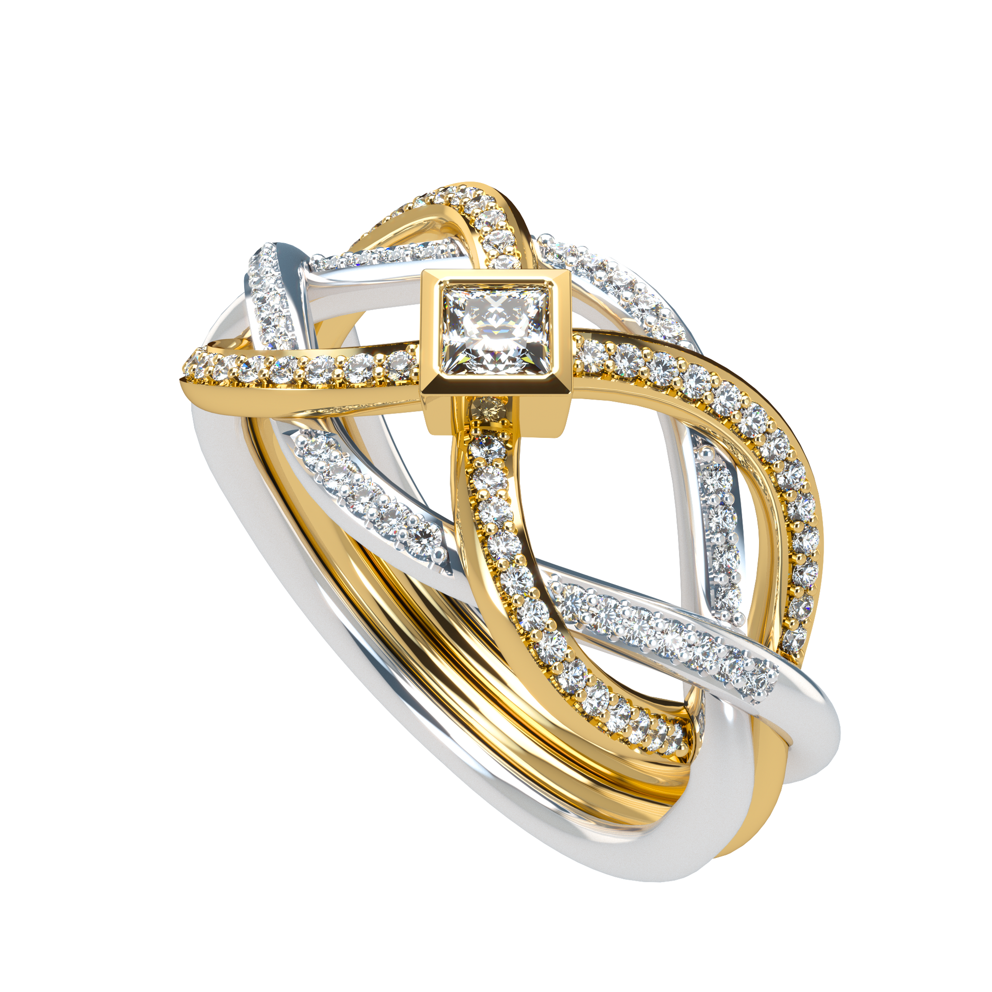 Puzzle ring with Full diamond pavé and princess cut diamond Bezel - ™ Joaillerie VCL