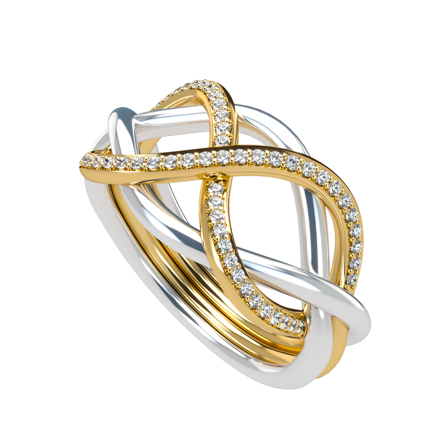 Classsic puzzle ring with half diamond pavé - ™ Joaillerie VCL