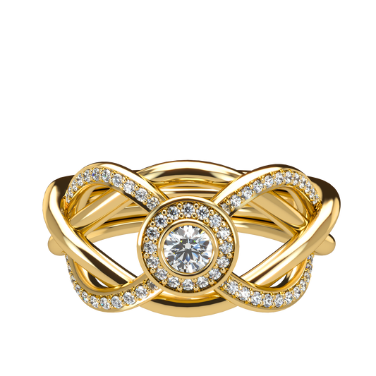Puzzle ring half diamond pavé halo diamond setting - ™ Joaillerie VCL