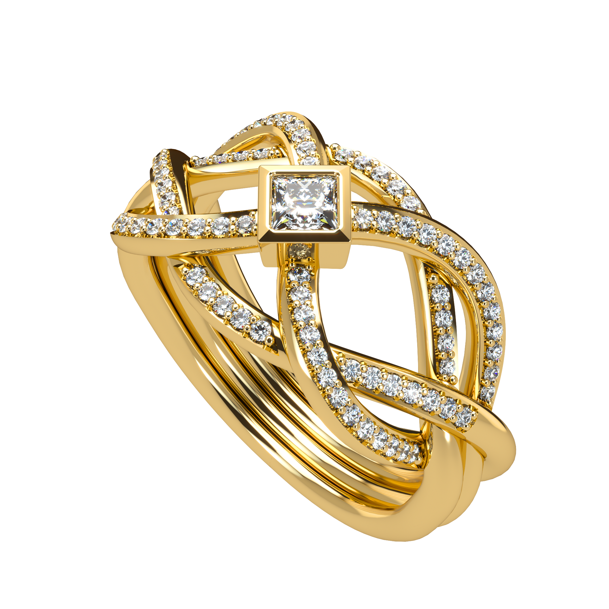 Puzzle ring with Full diamond pavé and princess cut diamond Bezel - ™ Joaillerie VCL
