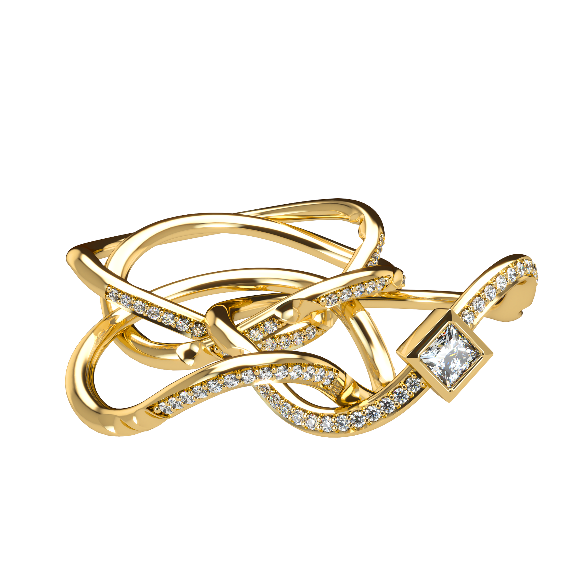 Puzzle ring with Full diamond pavé and princess cut diamond Bezel - ™ Joaillerie VCL