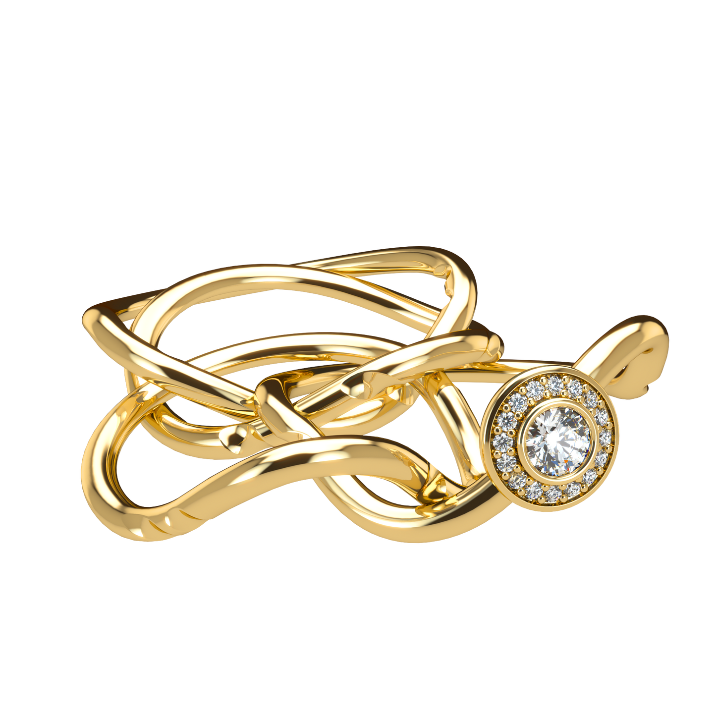 Classic puzzle ring with central halo diamond - ™ Joaillerie VCL