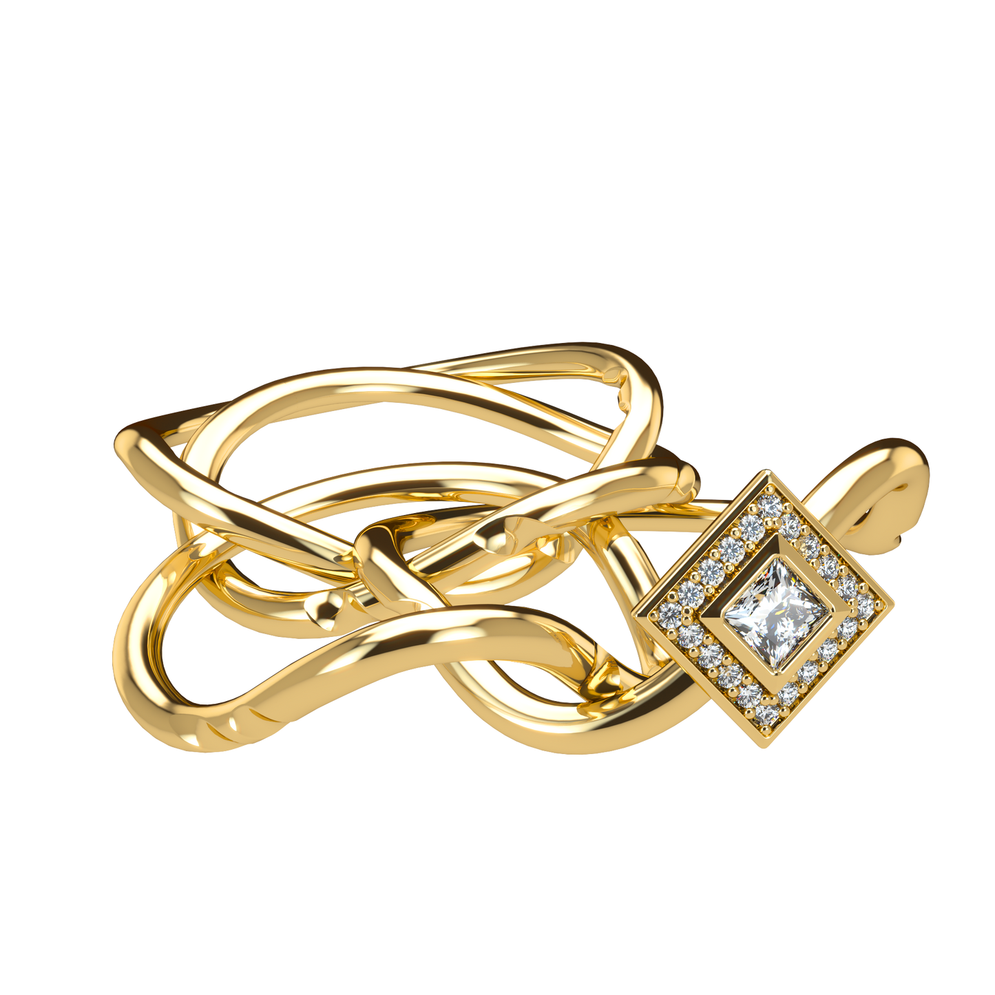 Classic puzzle ring with princess cut diamond halo setting - ™ Joaillerie VCL