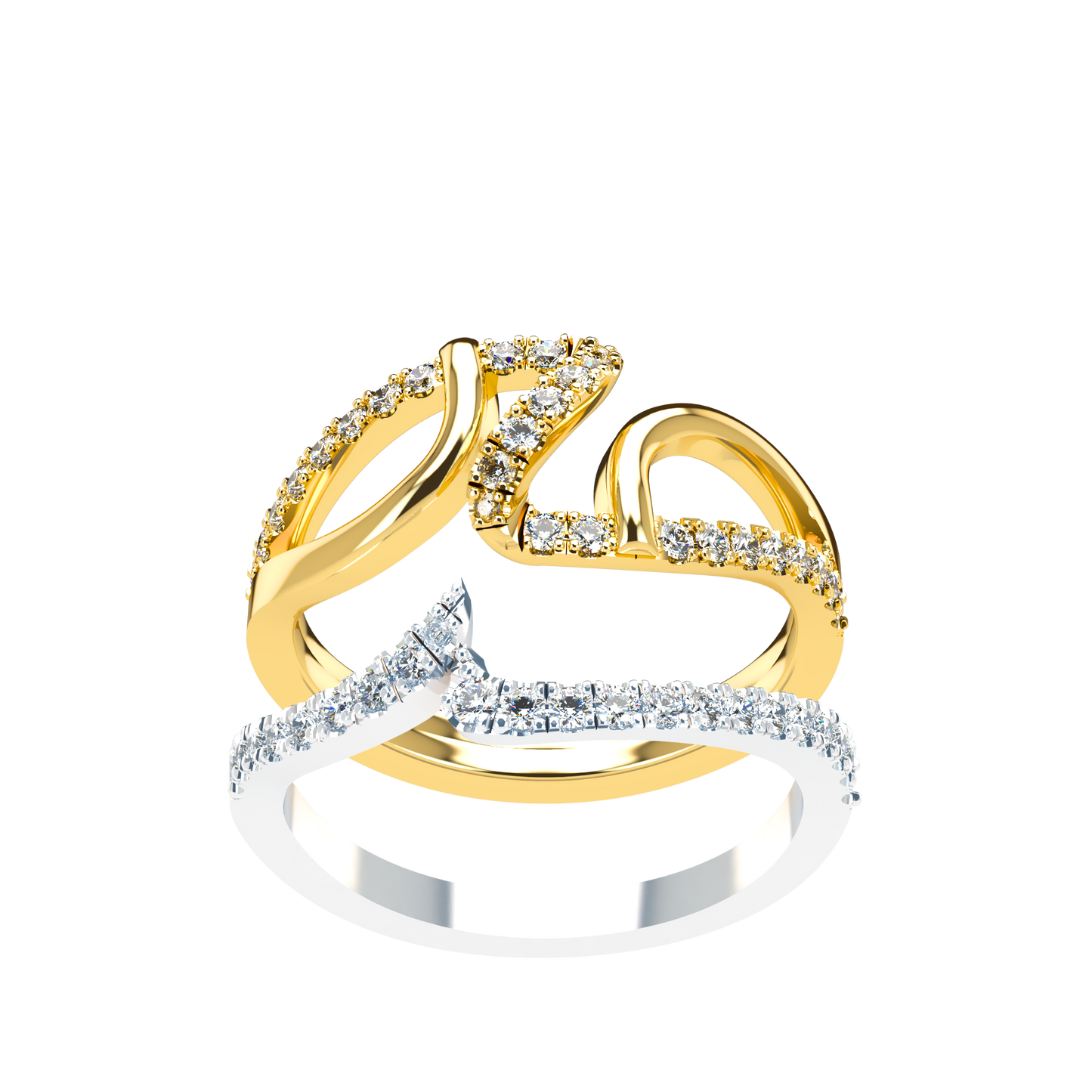 Jessica interlocking engagement ring set with diamond pavé 18Kt gold
