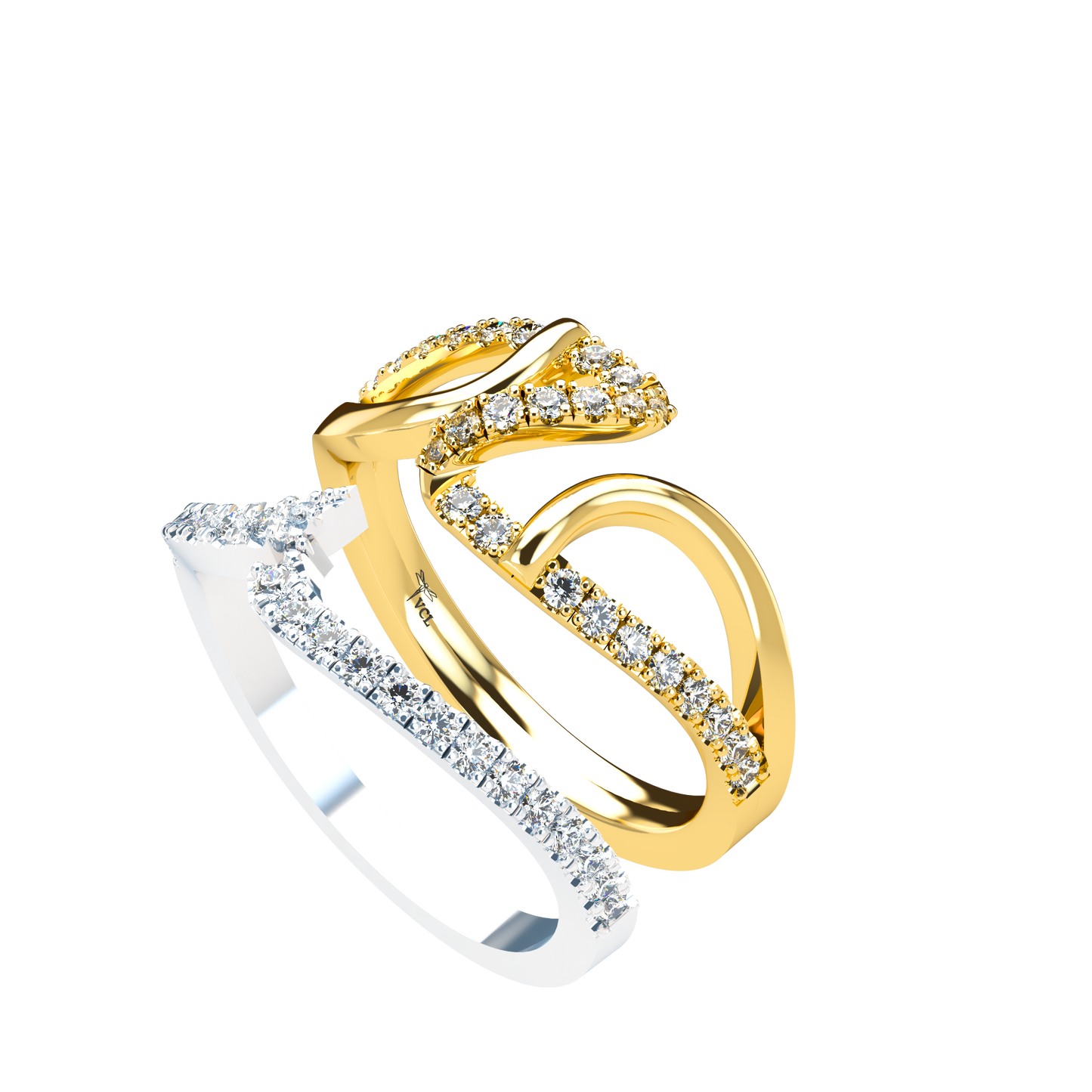 Jessica interlocking engagement ring set with diamond pavé 18Kt gold