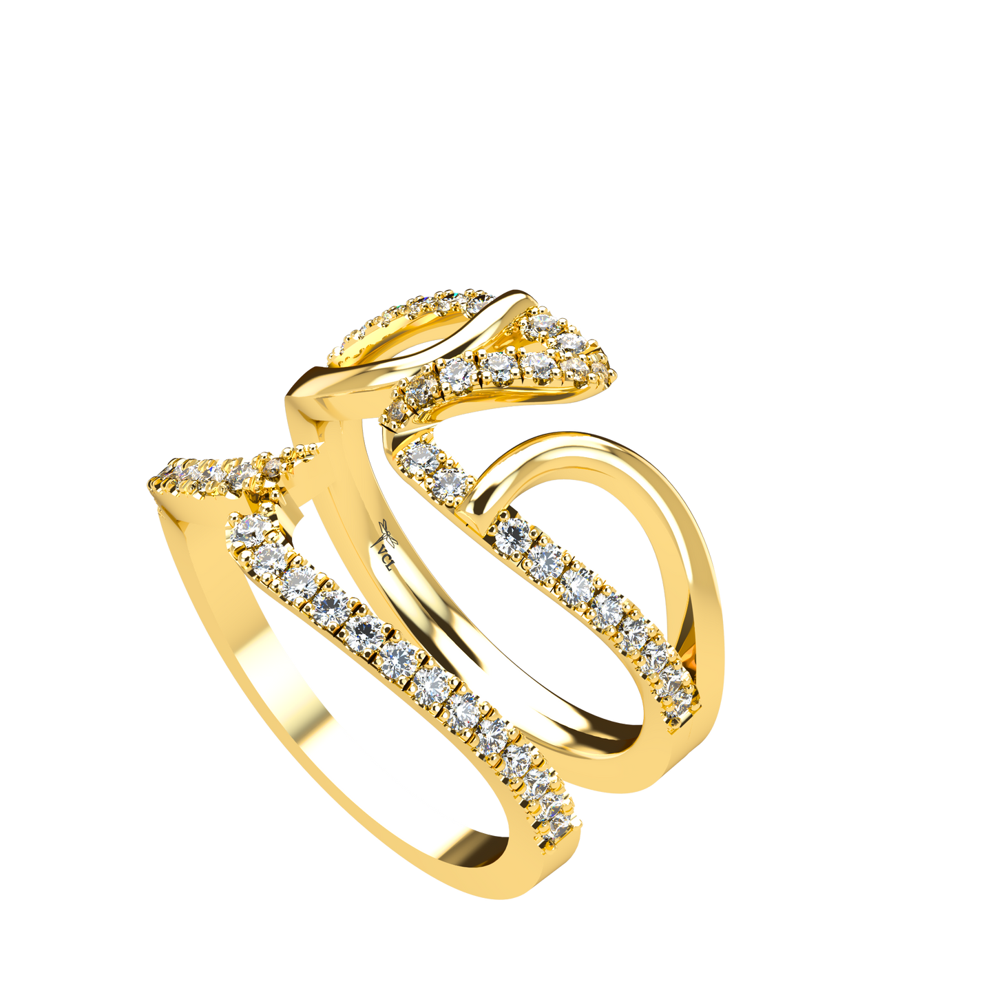 Jessica interlocking engagement ring set with diamond pavé 18Kt gold