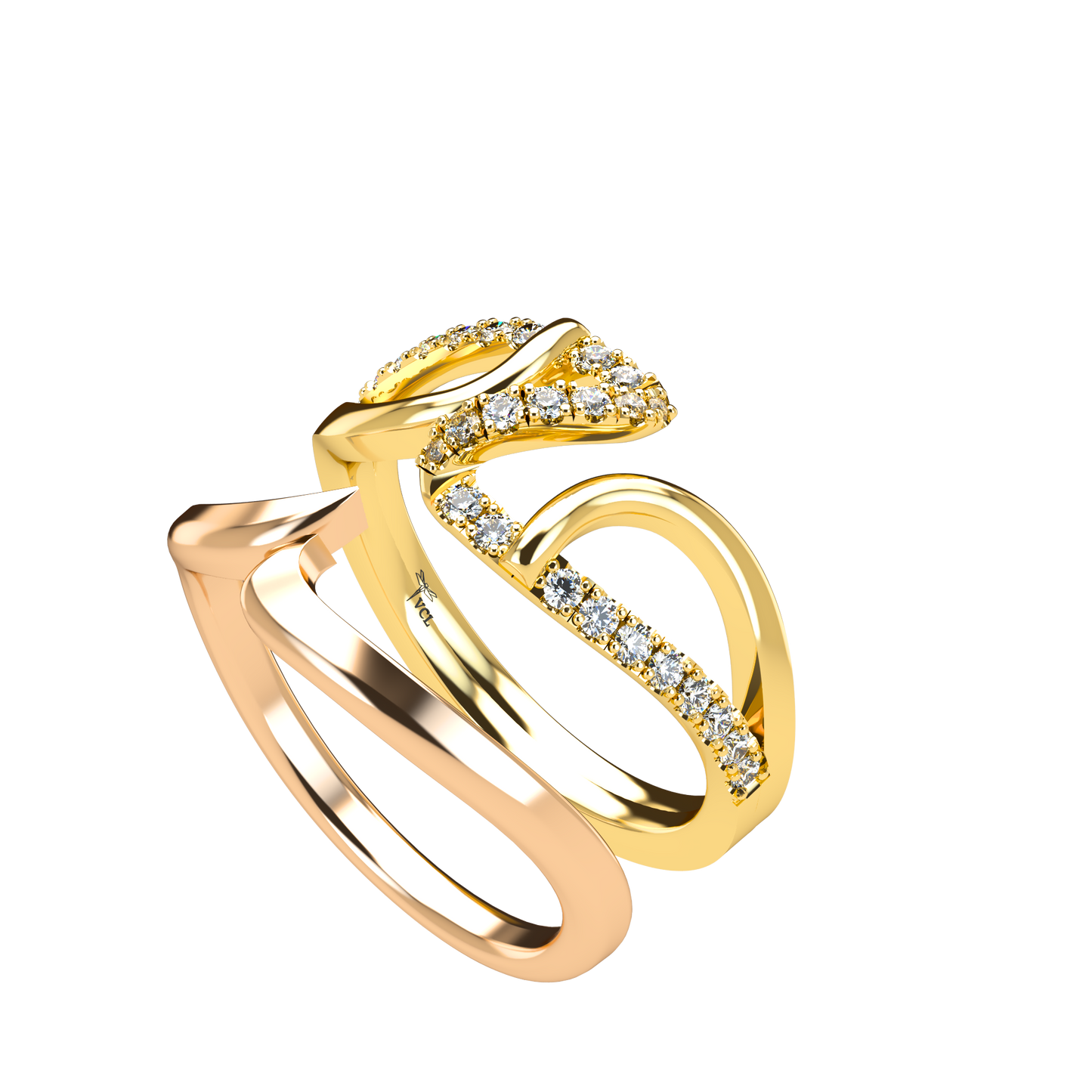 Jessica interlocking engagement ring set with diamond pavé 18Kt gold