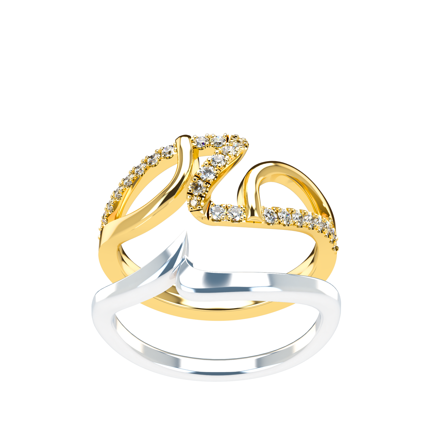 Jessica interlocking engagement ring set with diamond pavé 18Kt gold