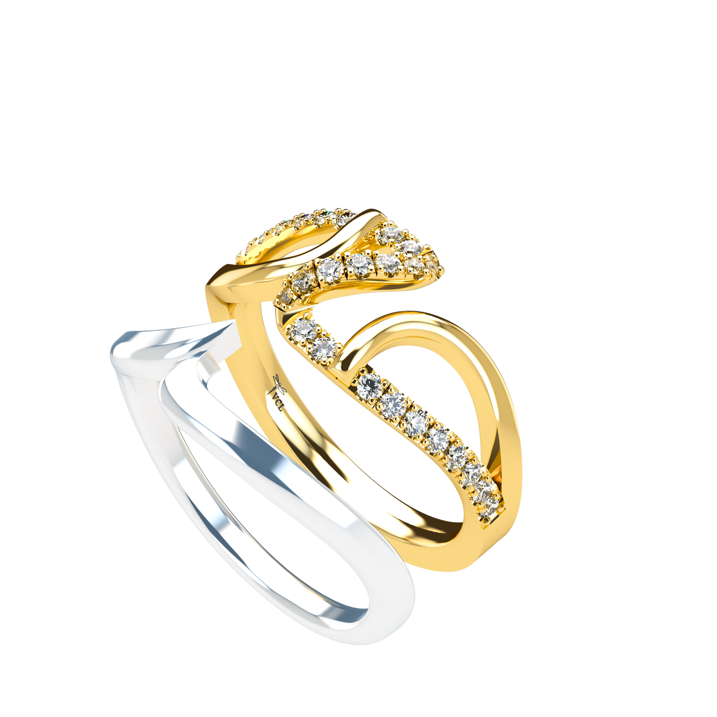 Jessica interlocking engagement ring set with diamond pavé 18Kt gold