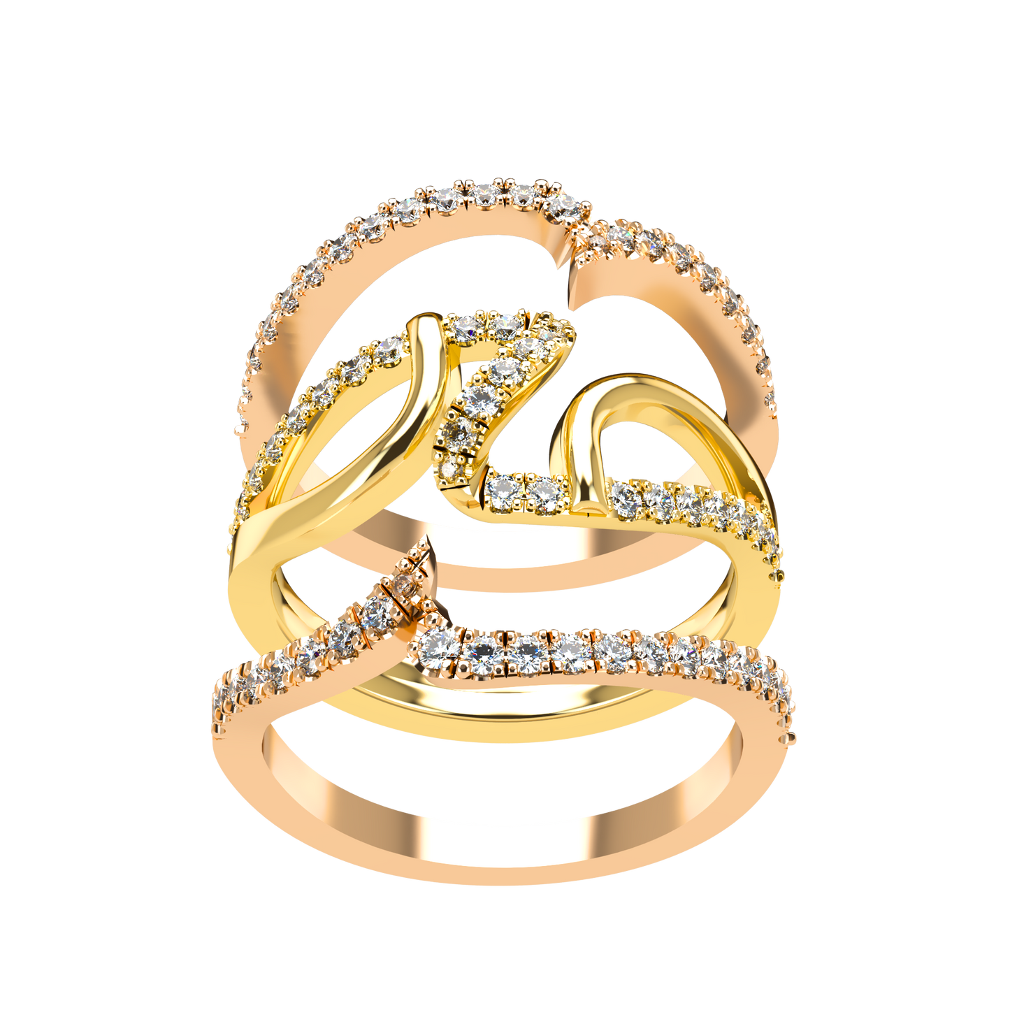 Jessica interlocking engagement ring set with diamond pavé 18Kt gold