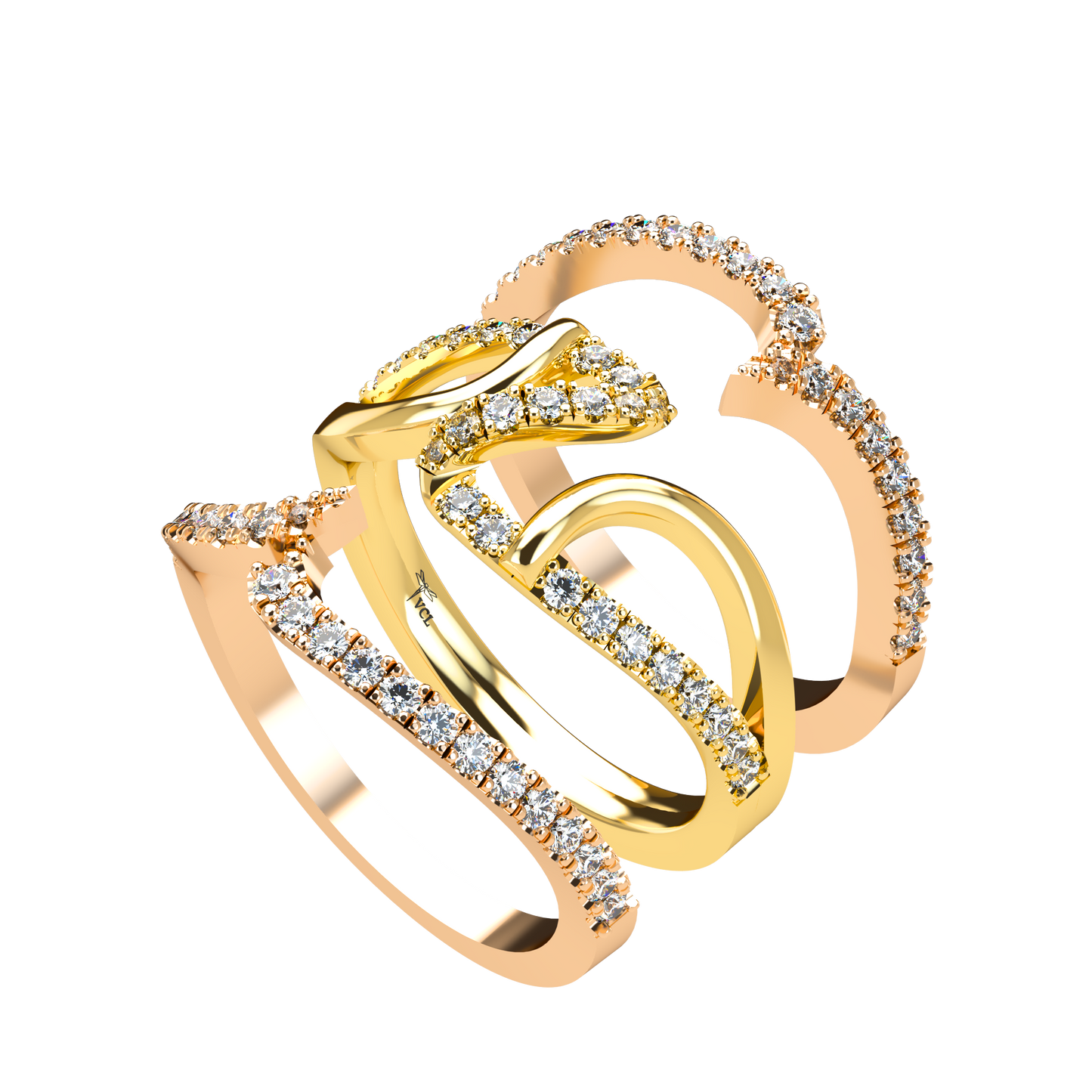Jessica interlocking engagement ring set with diamond pavé 18Kt gold