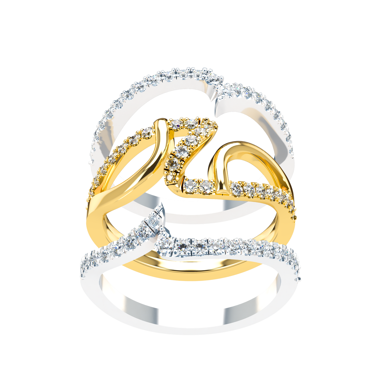 Jessica interlocking engagement ring set with diamond pavé 18Kt gold