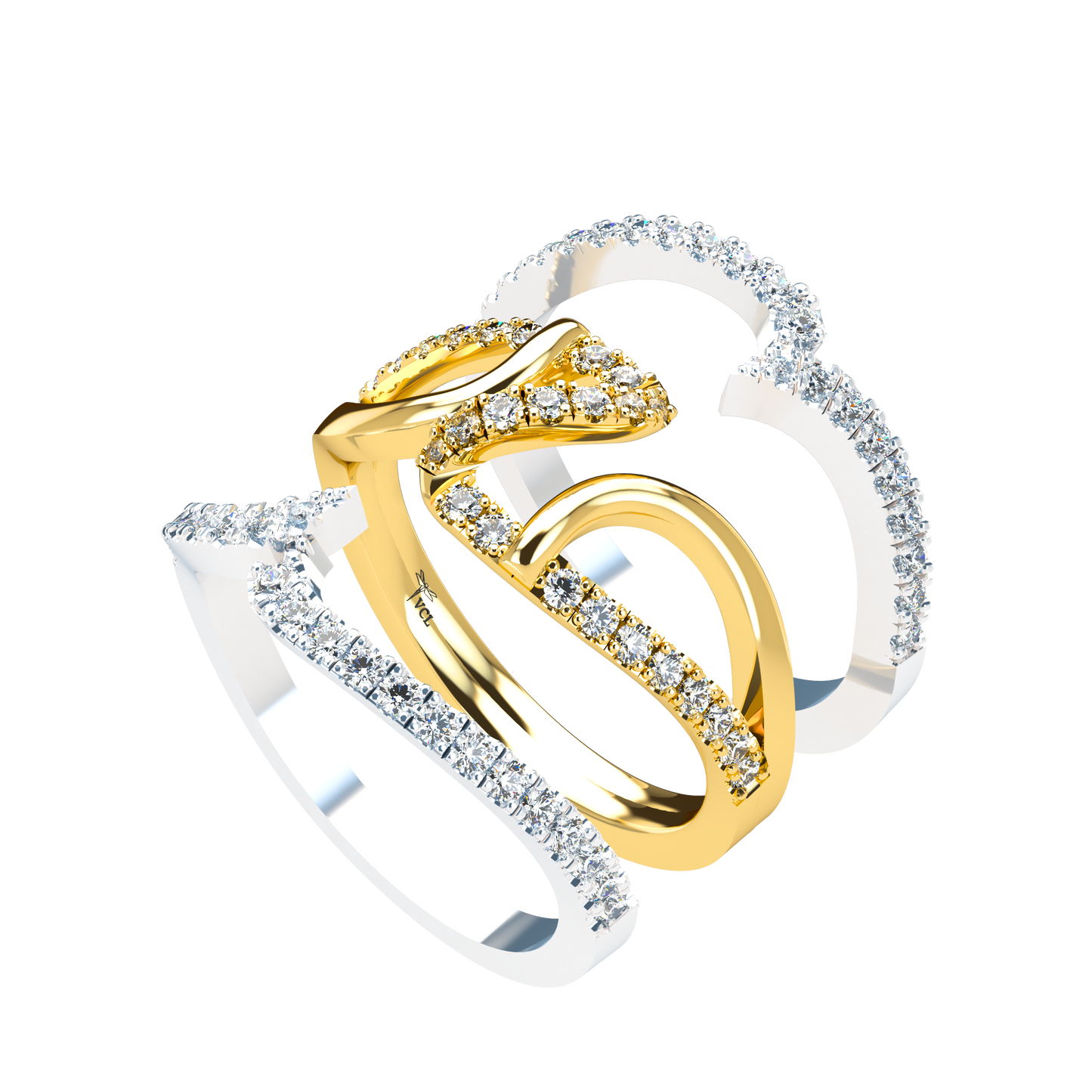 Jessica interlocking engagement ring set with diamond pavé 18Kt gold