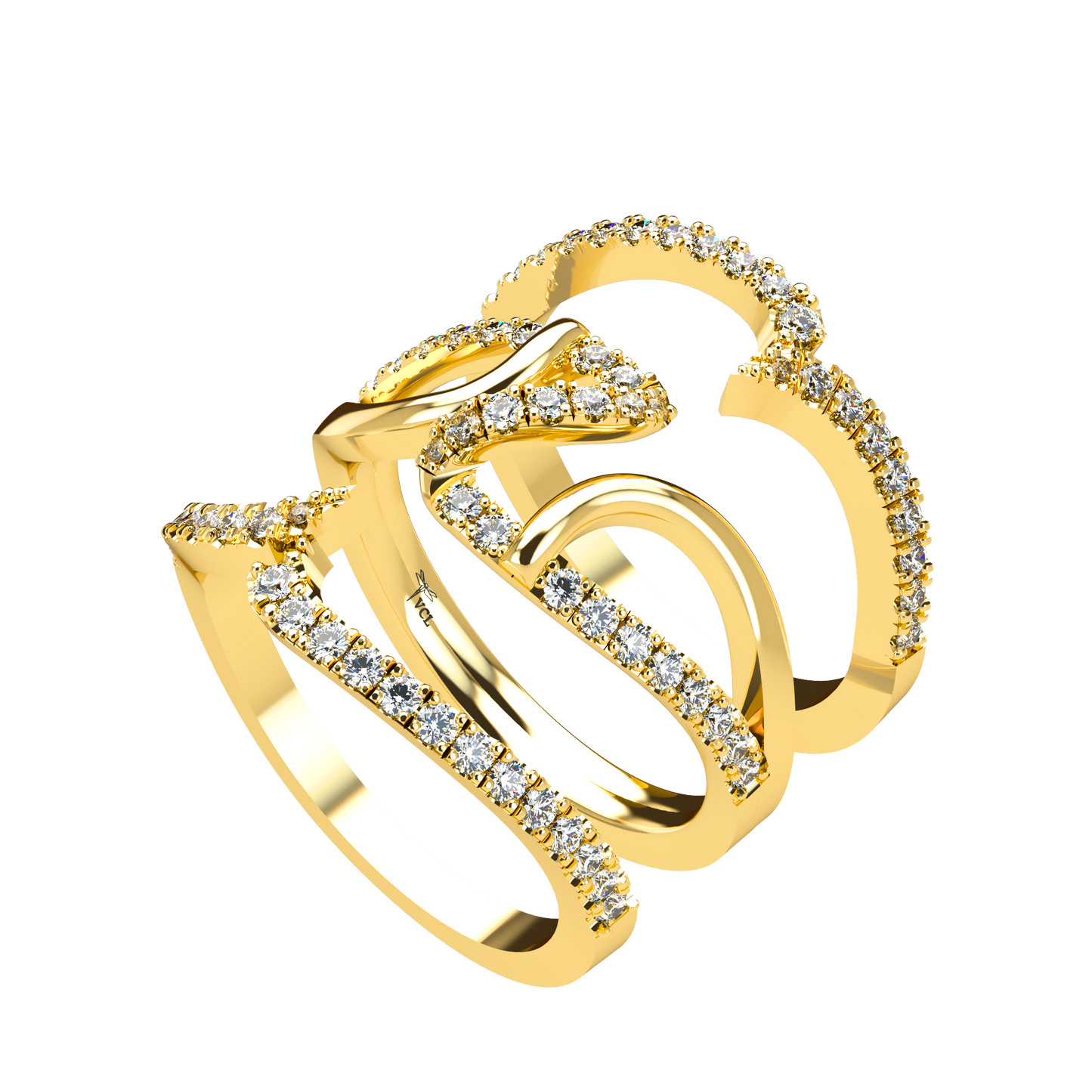 Jessica interlocking engagement ring set with diamond pavé 18Kt gold