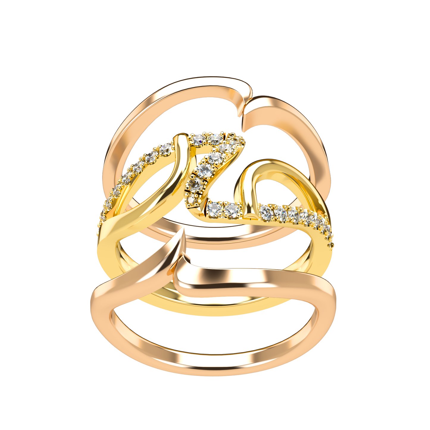 Jessica interlocking engagement ring set with diamond pavé 18Kt gold